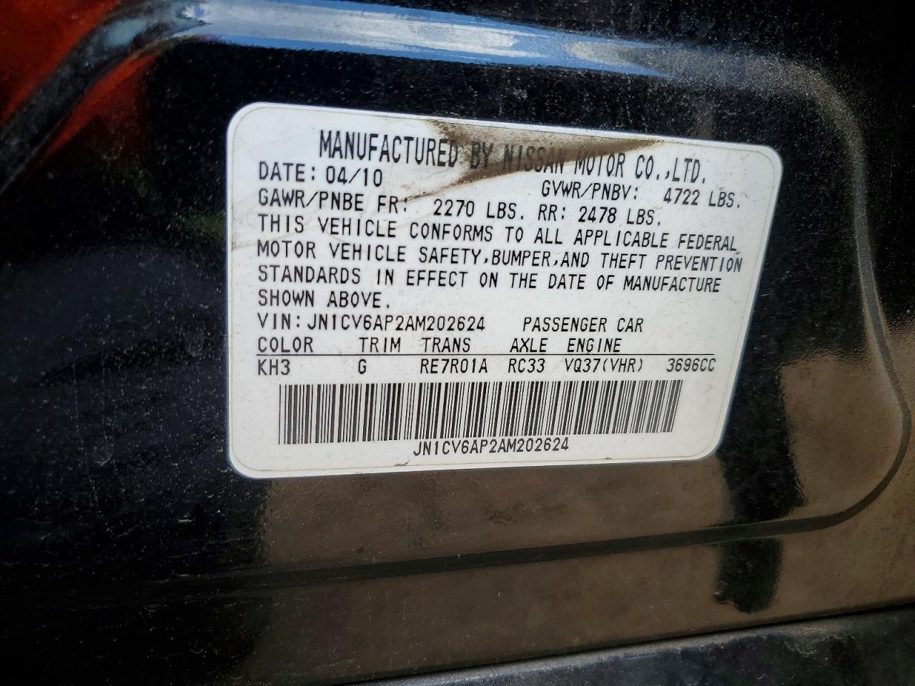 2010 Infiniti G37 Sedan Base Black vin: JN1CV6AP2AM202624