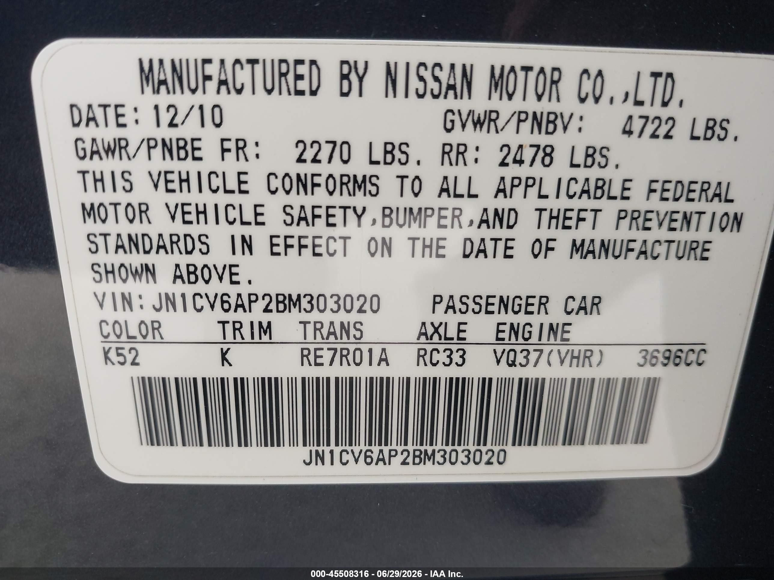 2011 Infiniti G37 Journey Gray vin: JN1CV6AP2BM303020
