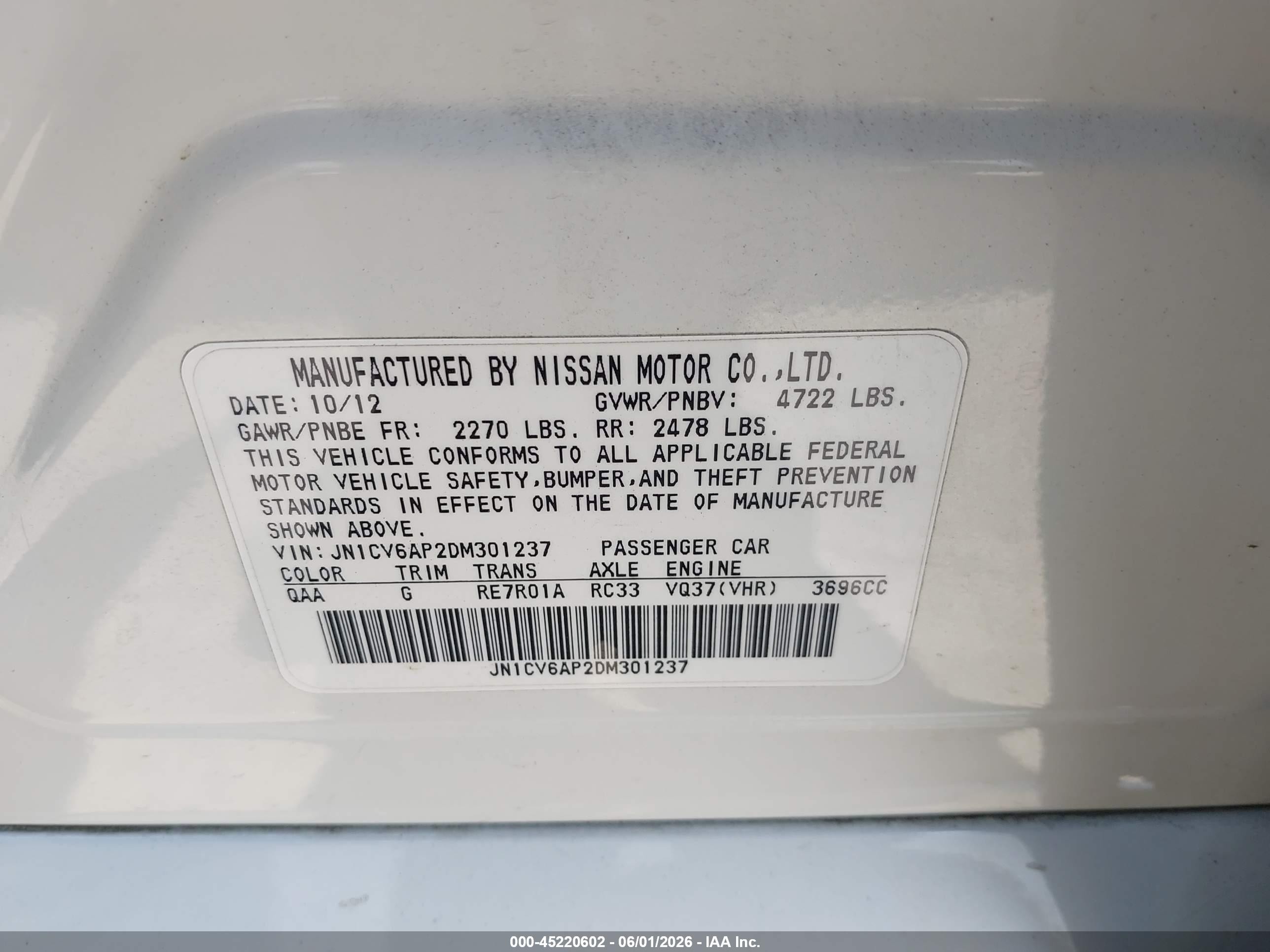 2013 Infiniti G37 Journey White vin: JN1CV6AP2DM301237