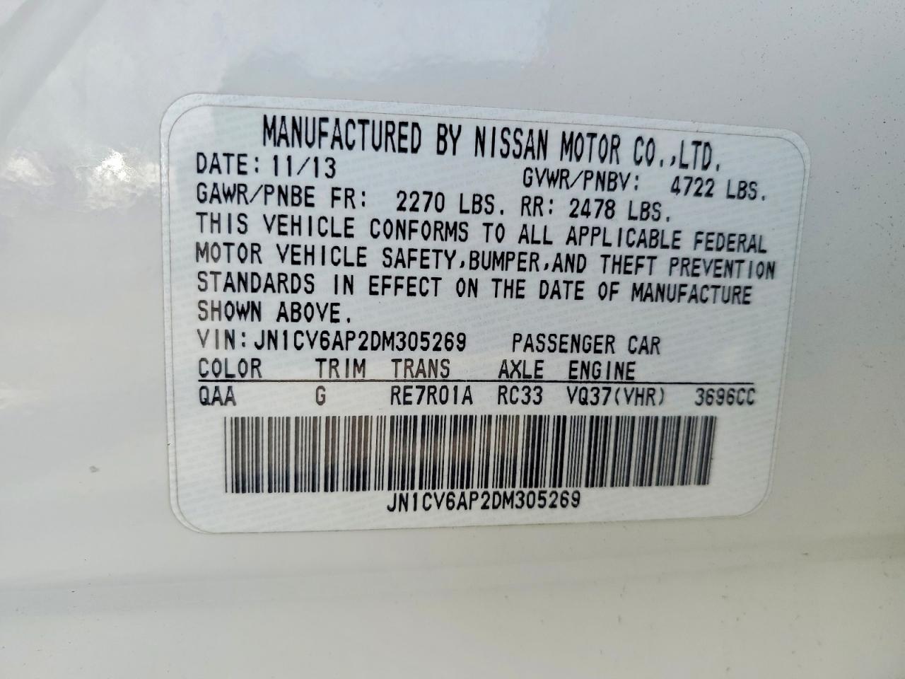 2013 Infiniti G37 Sedan Journey White vin: JN1CV6AP2DM305269