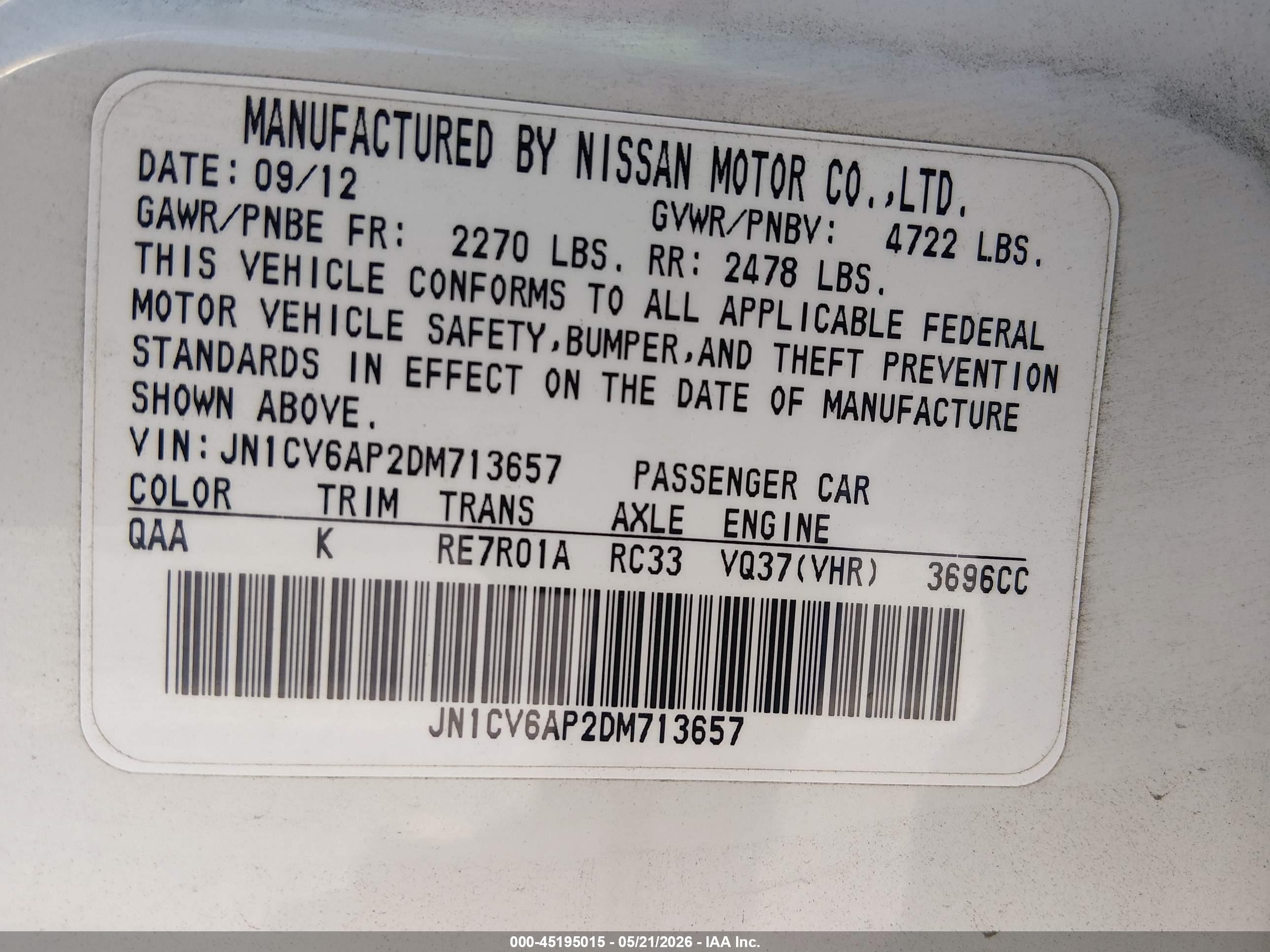 2013 Infiniti G37 Journey White vin: JN1CV6AP2DM713657