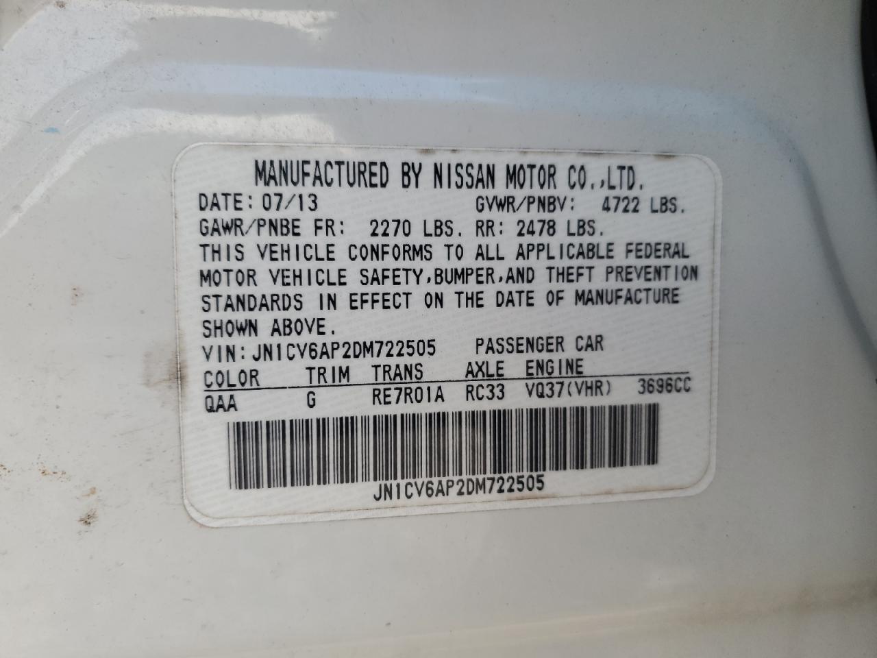2013 Infiniti G37 Base Белый vin: JN1CV6AP2DM722505