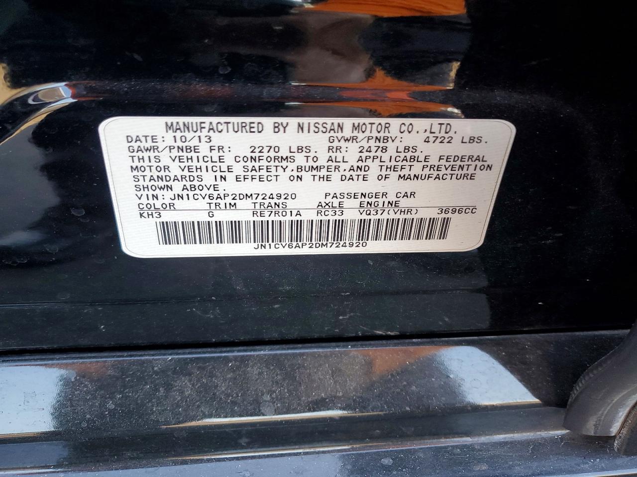 2013 Infiniti G37 Sedan Journey Black vin: JN1CV6AP2DM724920