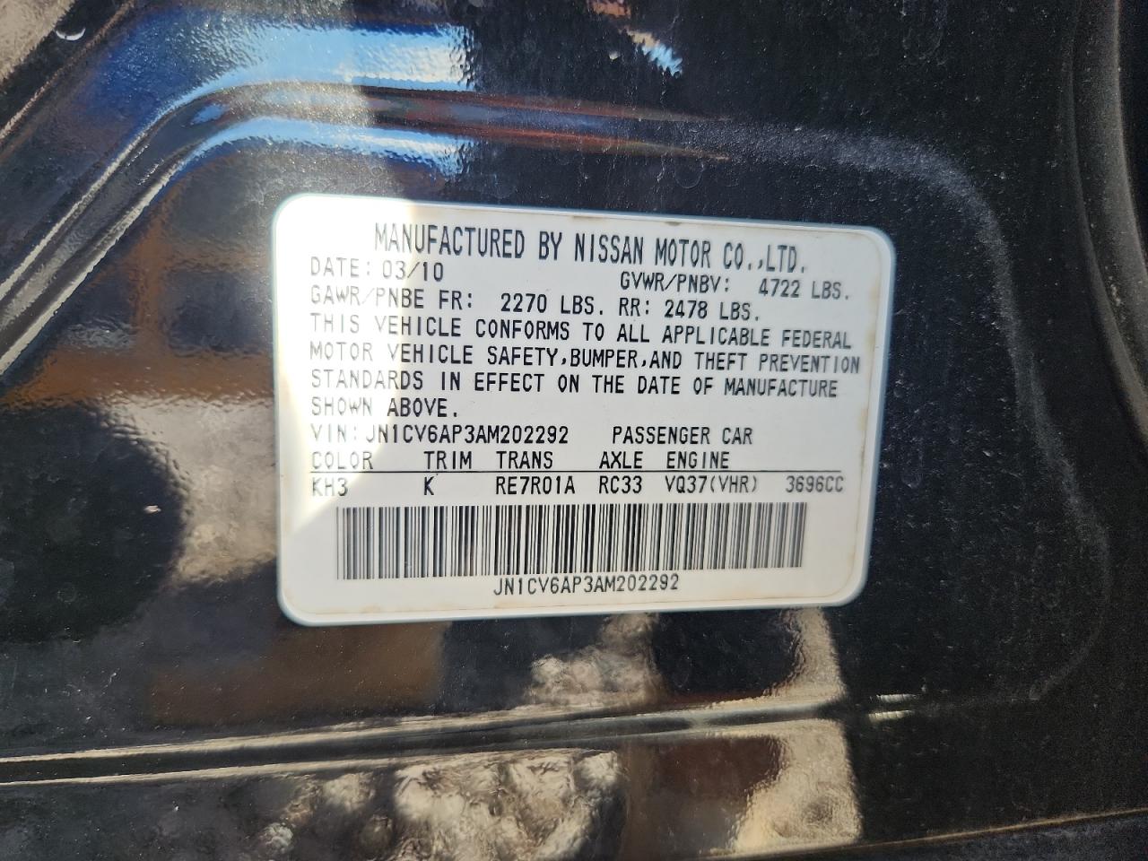 2010 Infiniti G37 Sedan Base Черный vin: JN1CV6AP3AM202292