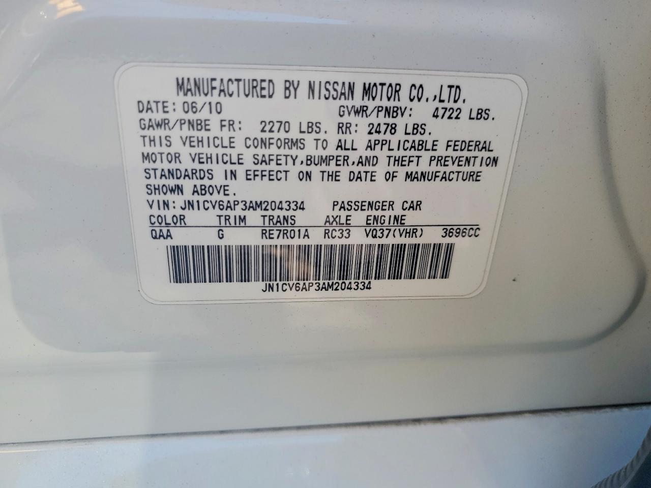 2010 Infiniti G37 Sedan Base White vin: JN1CV6AP3AM204334