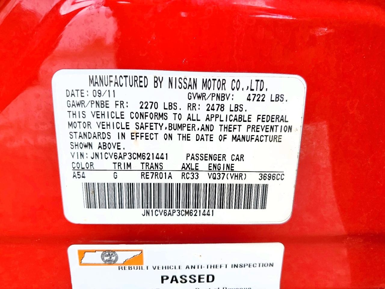 2012 Infiniti G37 Sedan Journey Red vin: JN1CV6AP3CM621441