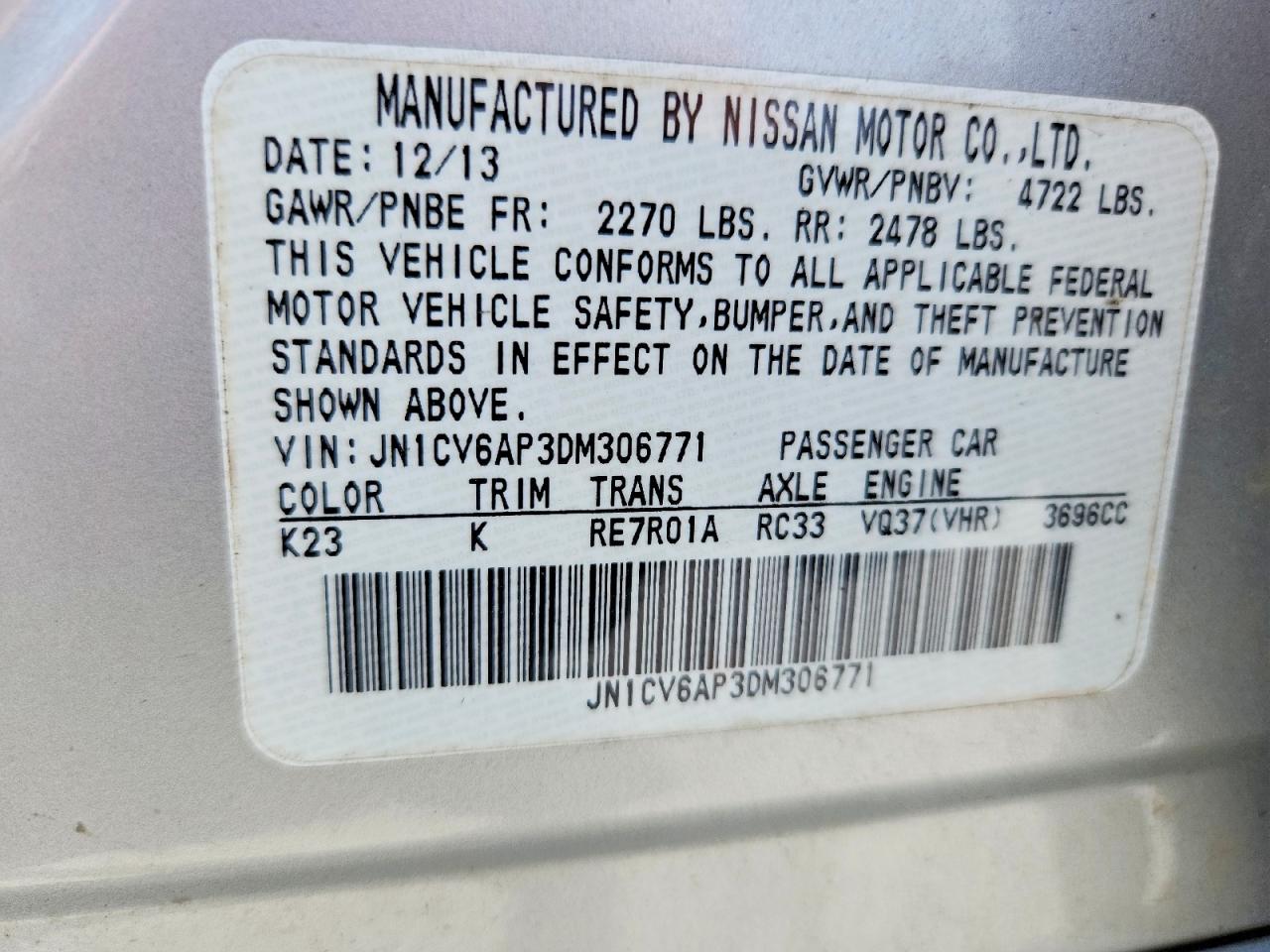 2013 Infiniti G37 Base/journey/sport Silver vin: JN1CV6AP3DM306771