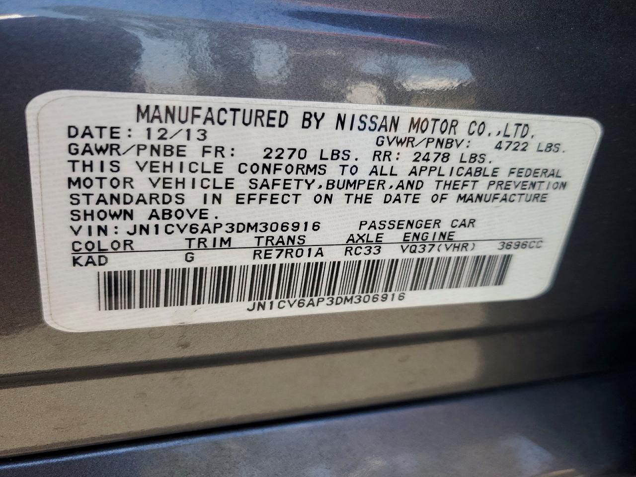 2013 Infiniti G37 Sedan Journey Gray vin: JN1CV6AP3DM306916