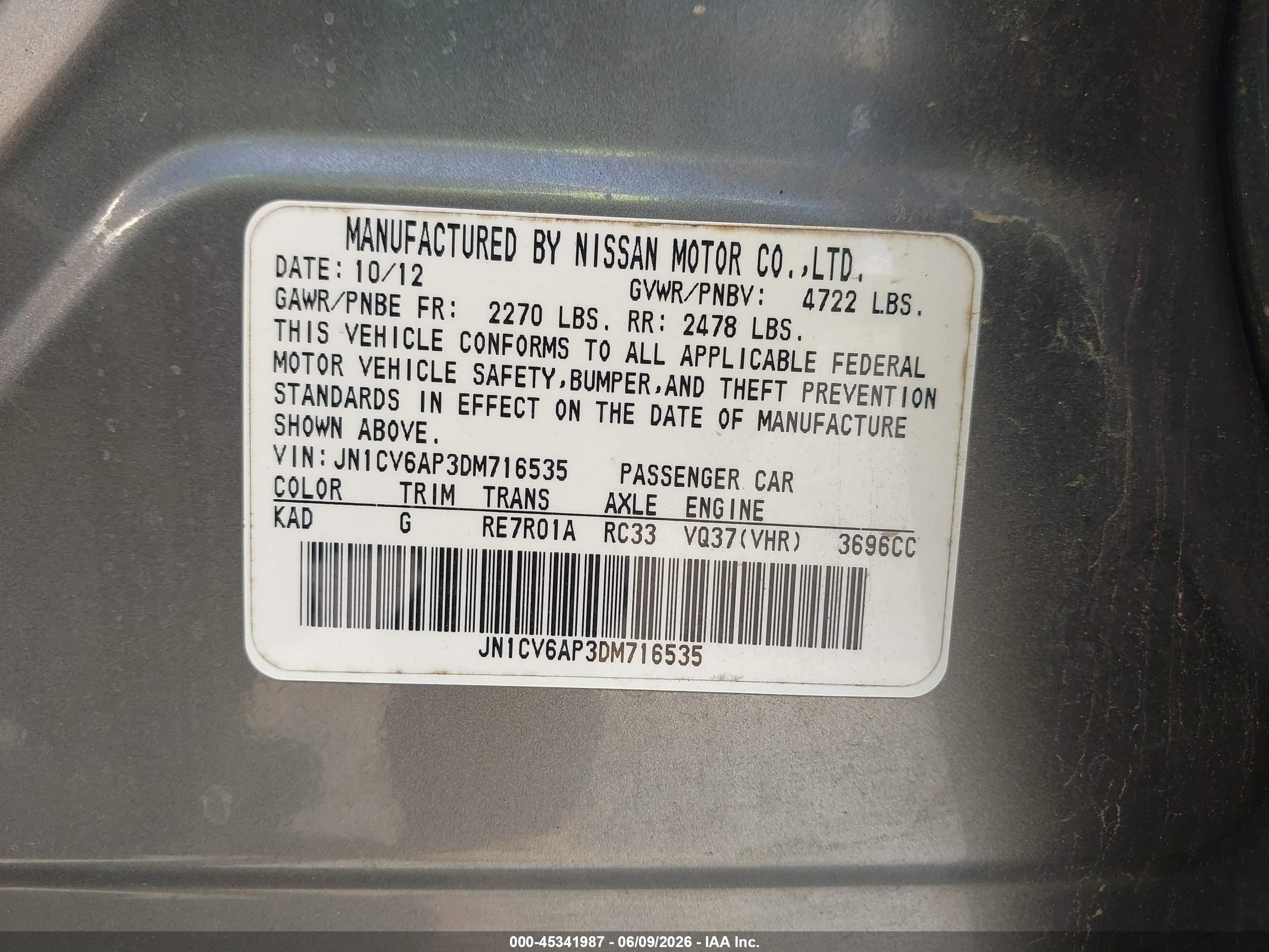 2013 Infiniti G37 Journey Gray vin: JN1CV6AP3DM716535