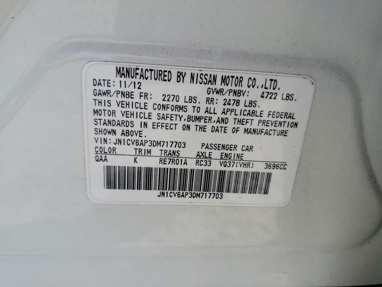 2013 Infiniti G37 Sedan Journey White vin: JN1CV6AP3DM717703