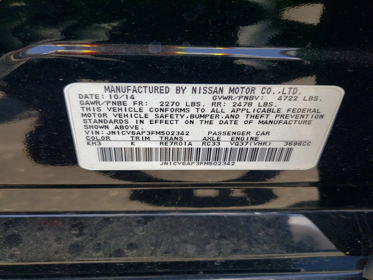 2015 Infiniti Q40 Base Черный vin: JN1CV6AP3FM502342