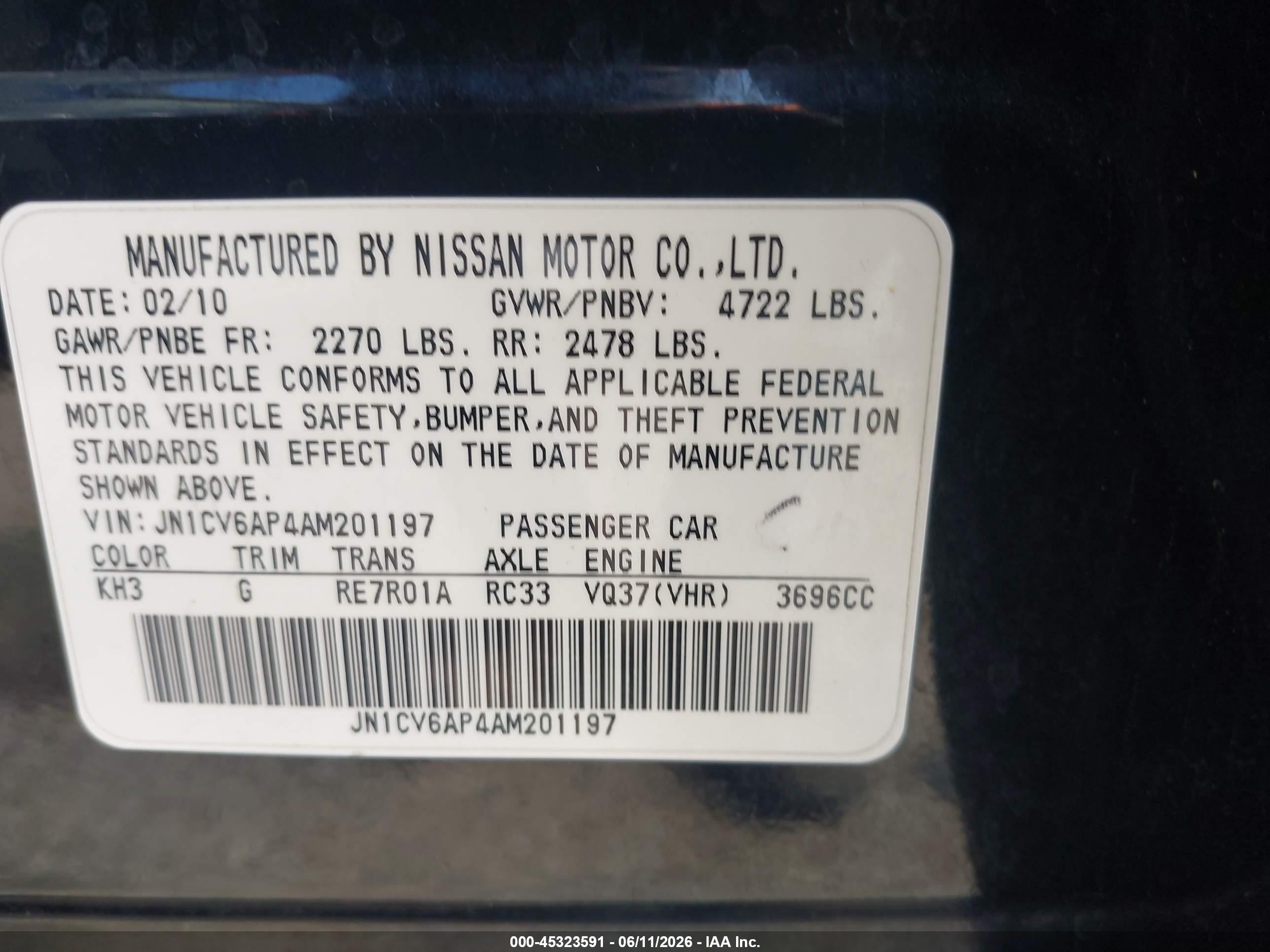 2010 Infiniti G37 Journey Black vin: JN1CV6AP4AM201197