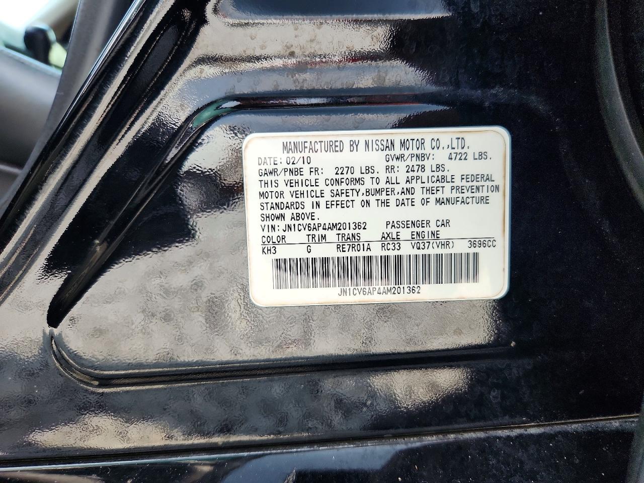 2010 Infiniti G37 Sedan Base Black vin: JN1CV6AP4AM201362