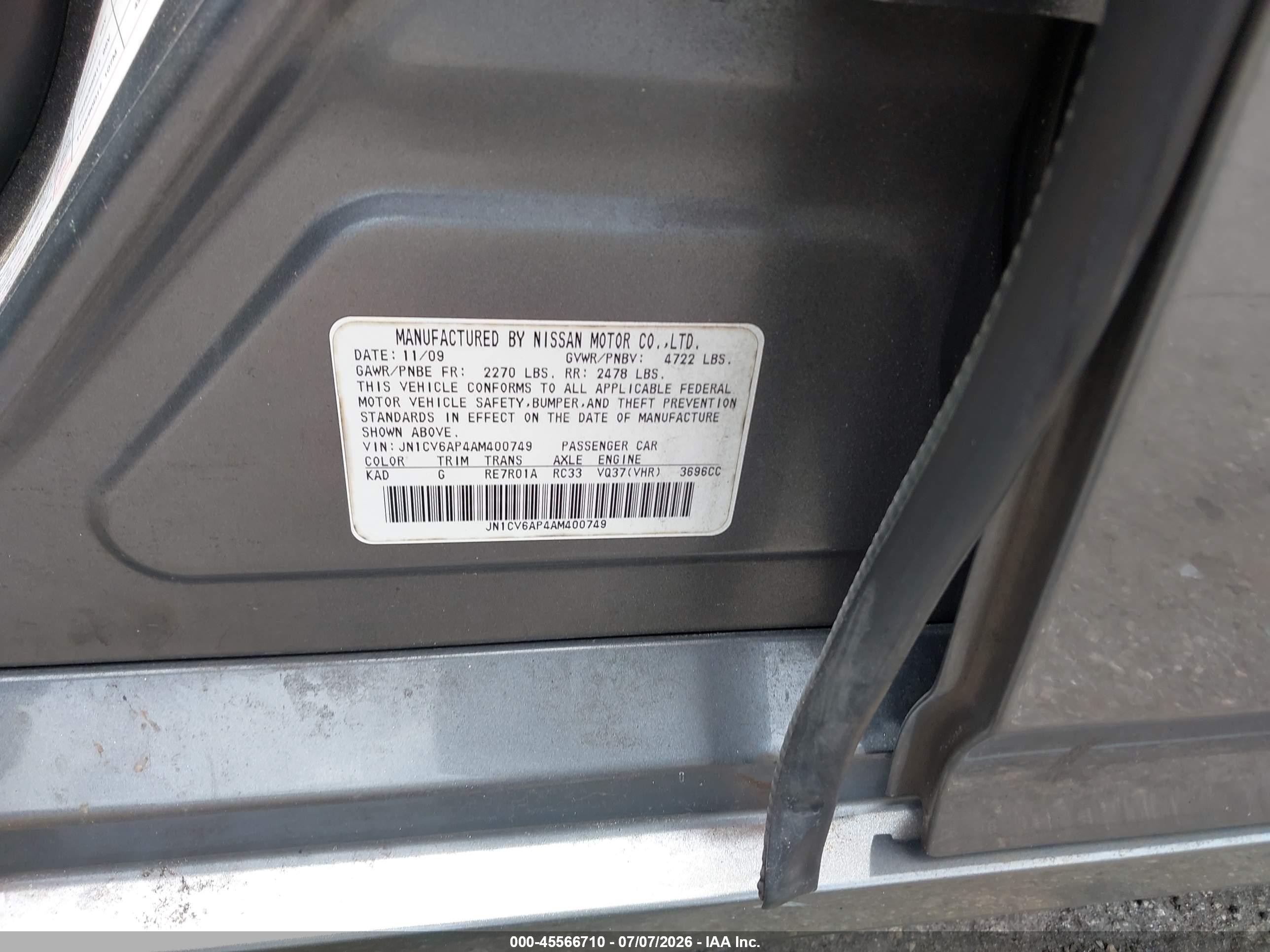2010 Infiniti G37 Journey Black vin: JN1CV6AP4AM400749