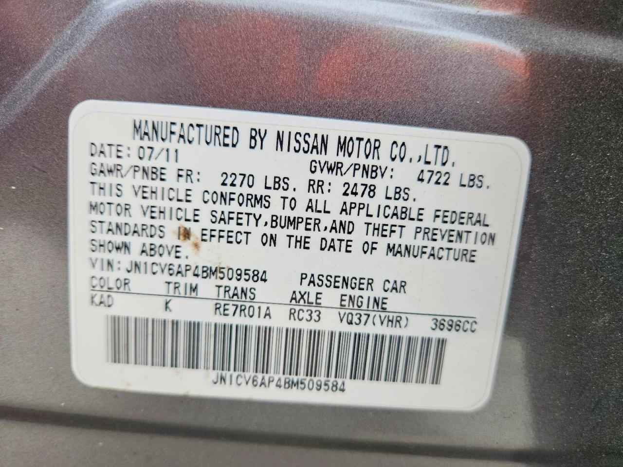 2011 Infiniti G37 Base Gray vin: JN1CV6AP4BM509584