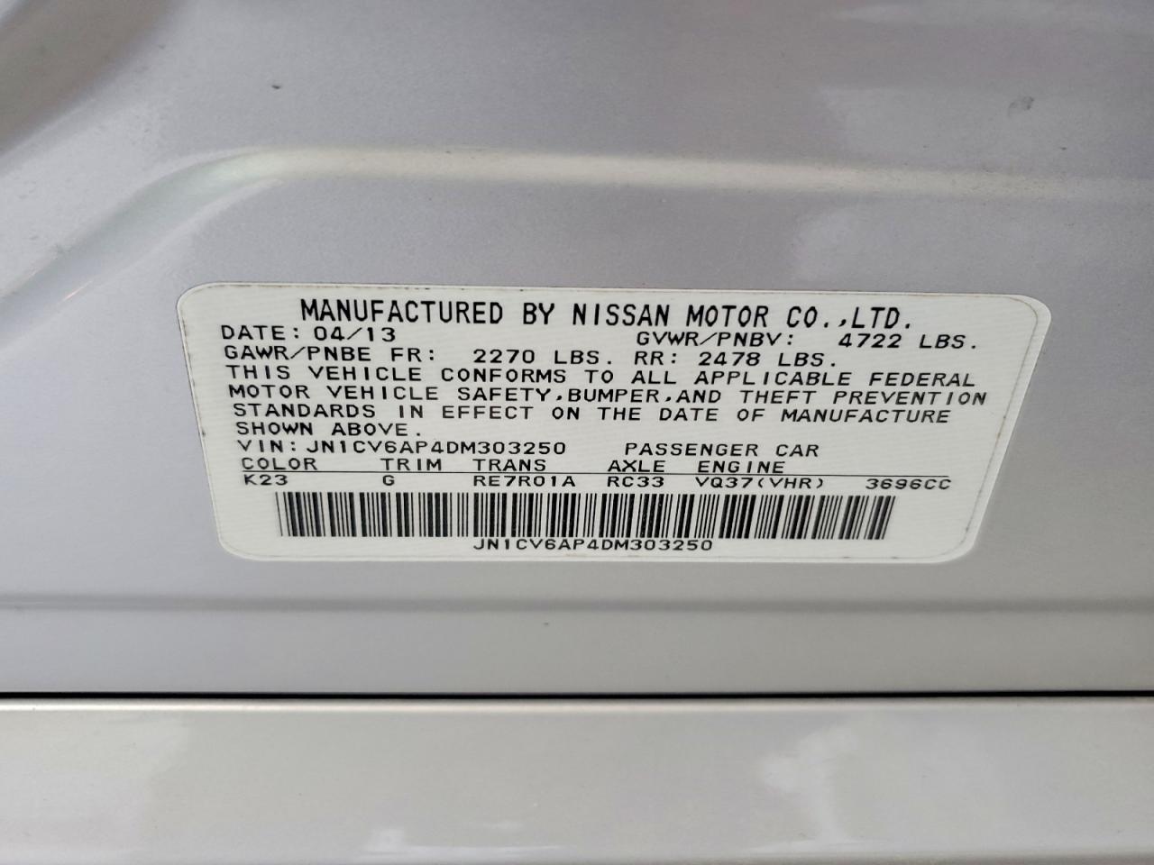 2013 Infiniti G37 Sedan Journey Silver vin: JN1CV6AP4DM303250