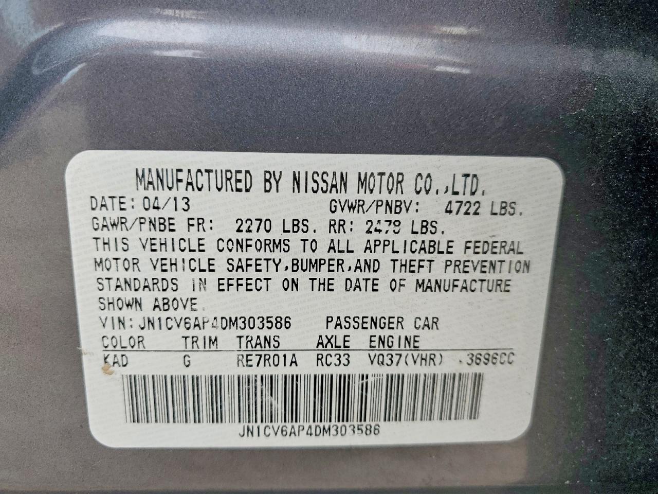 2013 Infiniti G37 Sedan Journey Gray vin: JN1CV6AP4DM303586