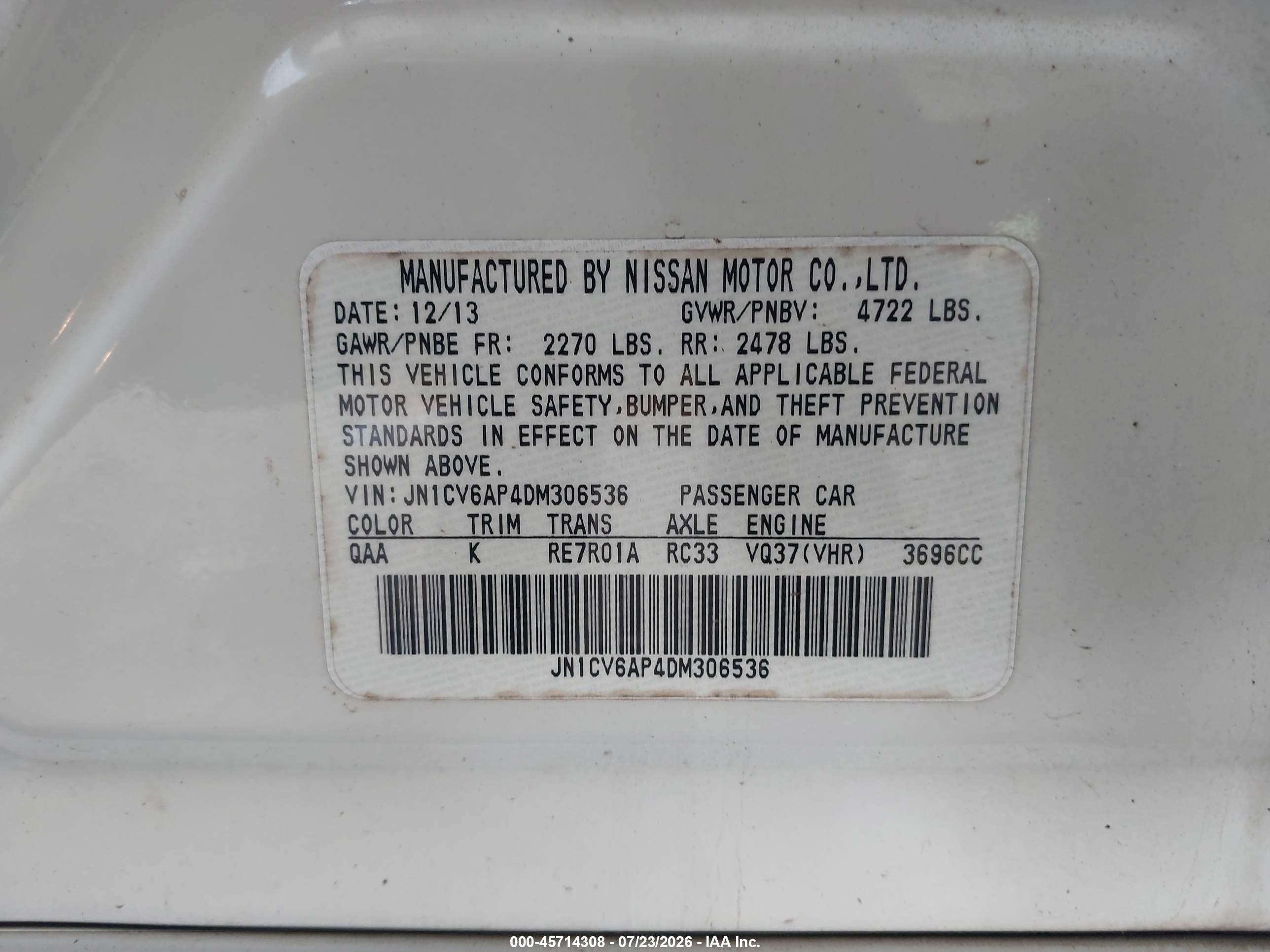 2013 Infiniti G37 Journey Белый vin: JN1CV6AP4DM306536