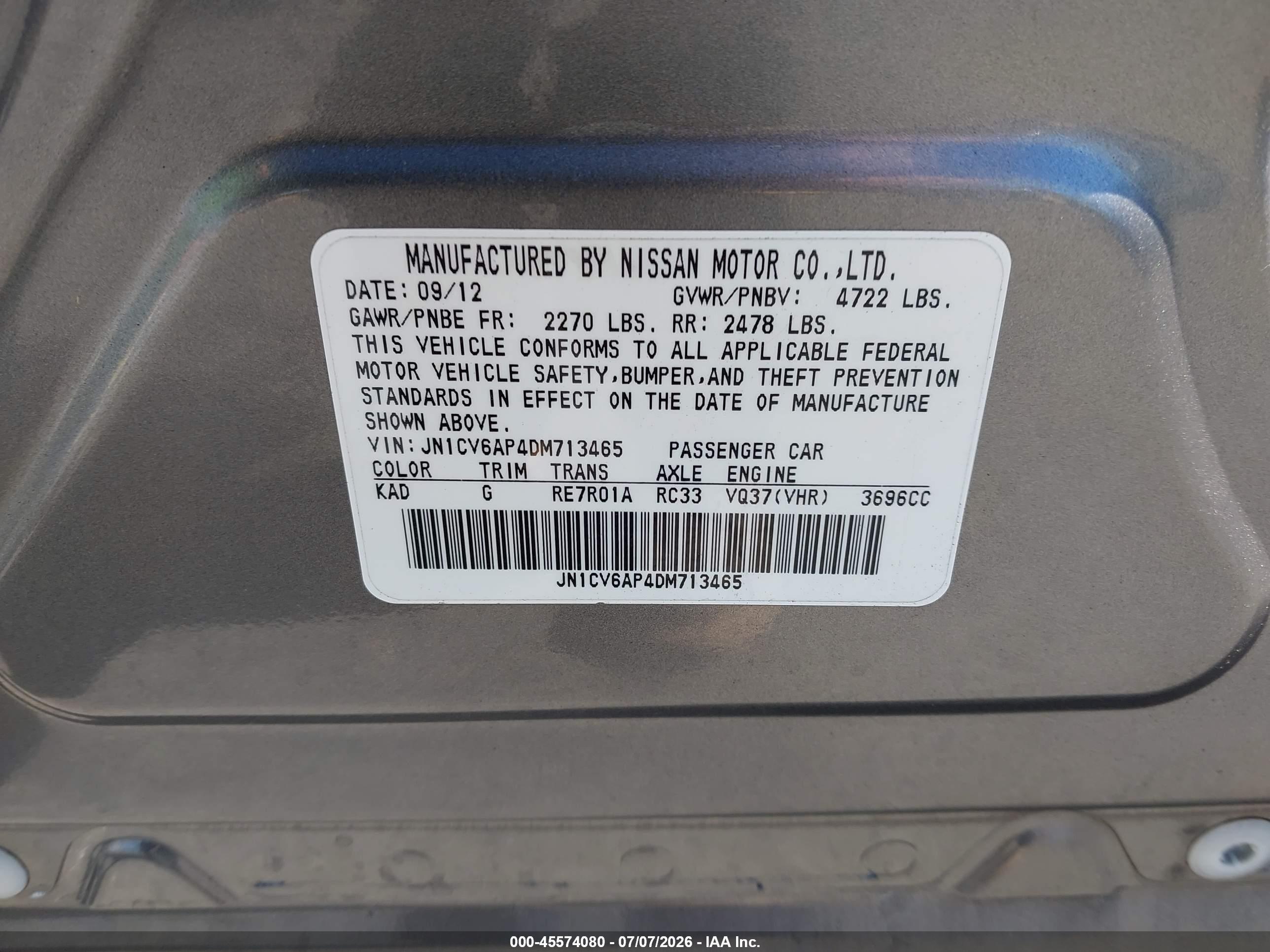 2013 Infiniti G37 Journey Gray vin: JN1CV6AP4DM713465