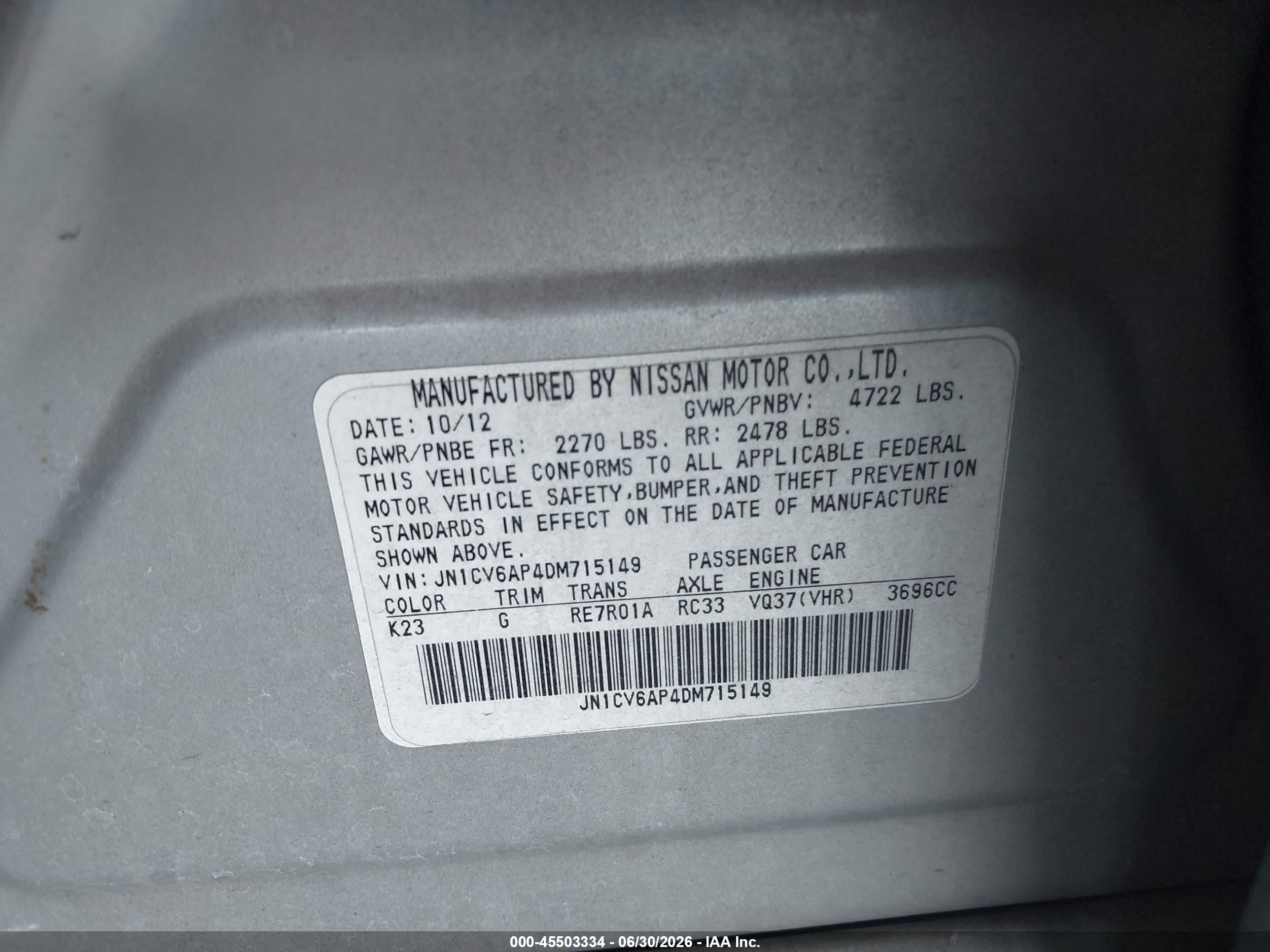2013 Infiniti G37 Journey Silver vin: JN1CV6AP4DM715149