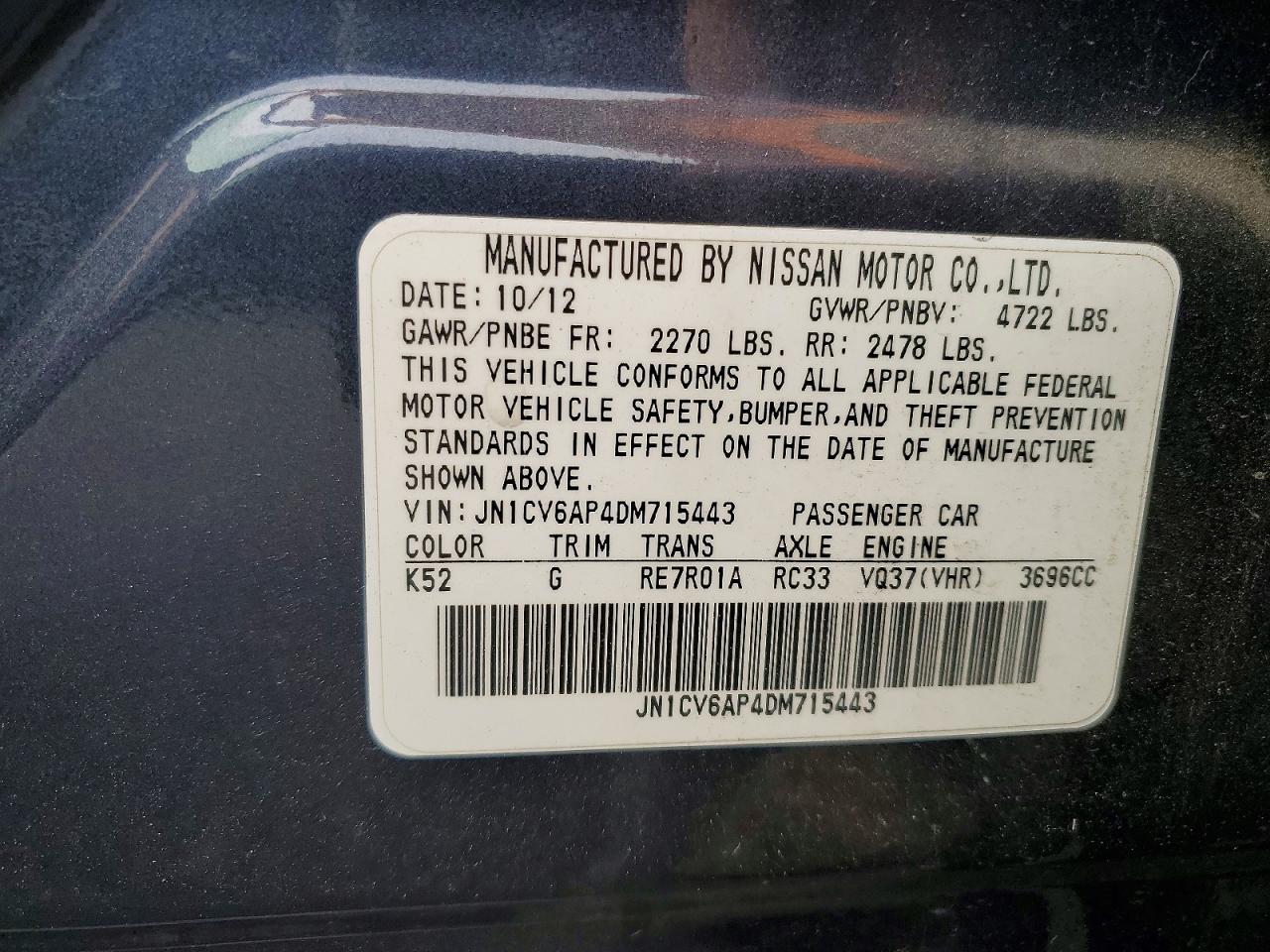 2013 Infiniti G37 Sedan Journey Gray vin: JN1CV6AP4DM715443