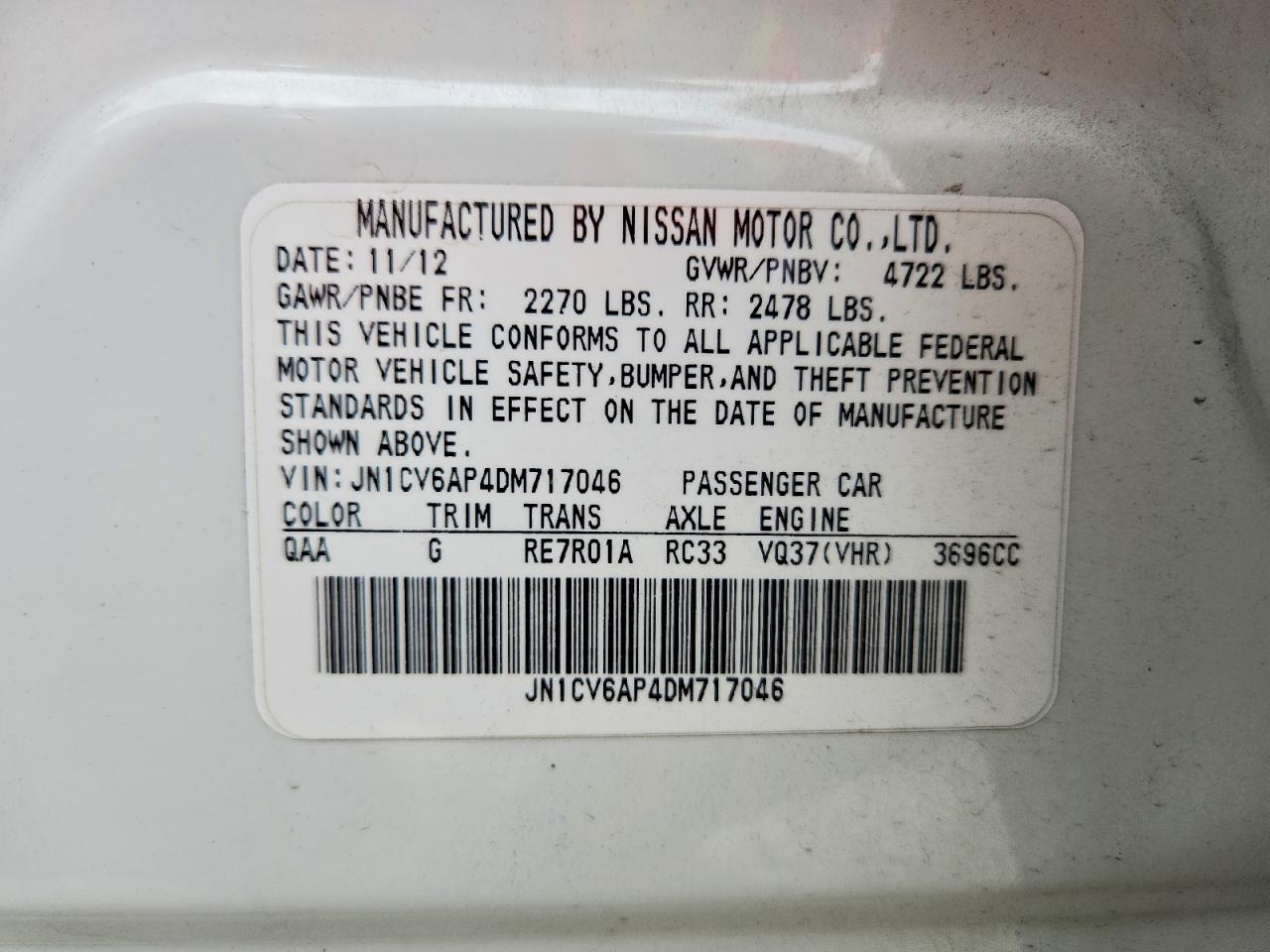 2013 Infiniti G37 Sedan Journey White vin: JN1CV6AP4DM717046