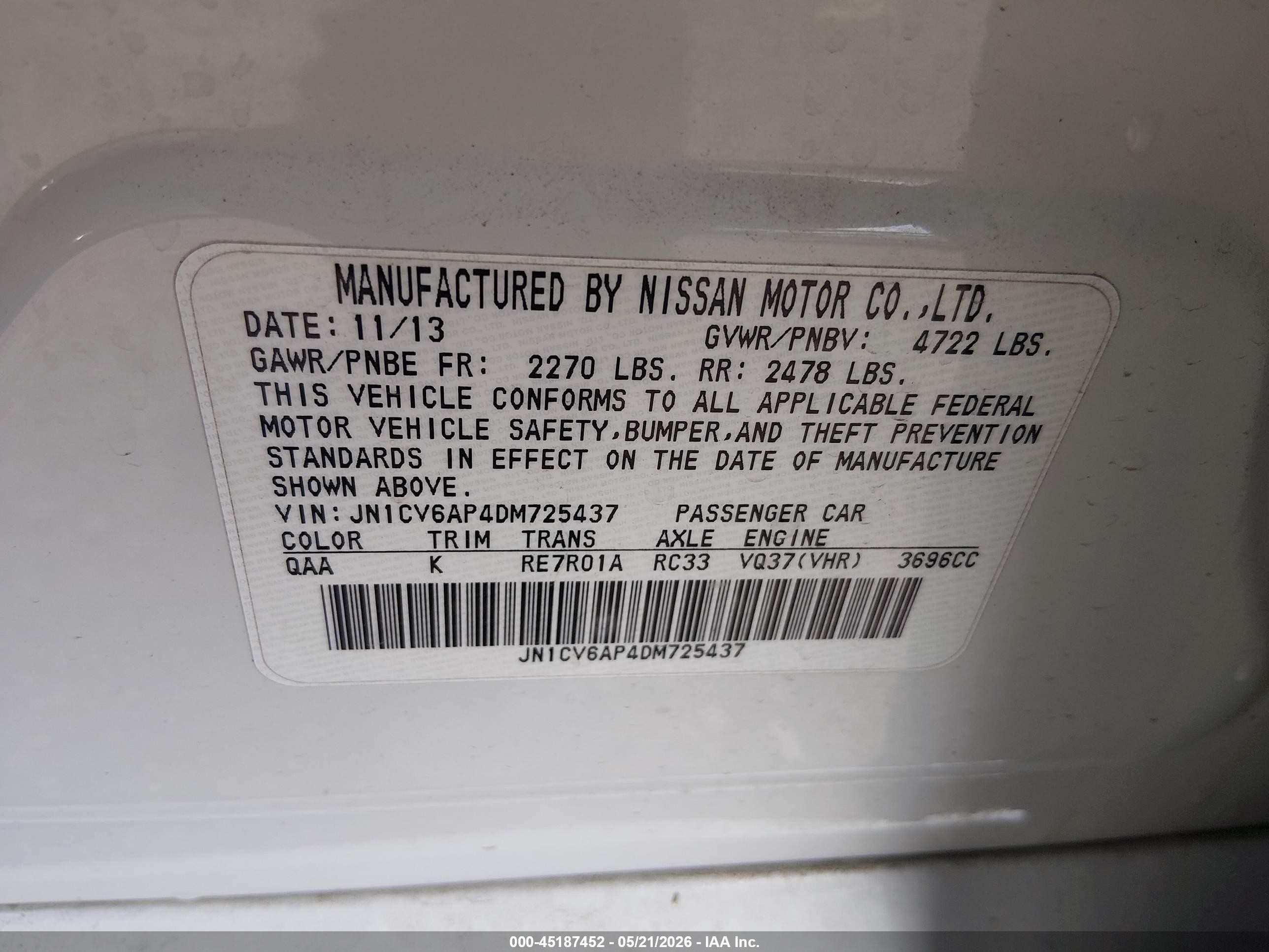 2013 Infiniti G37 Journey Белый vin: JN1CV6AP4DM725437