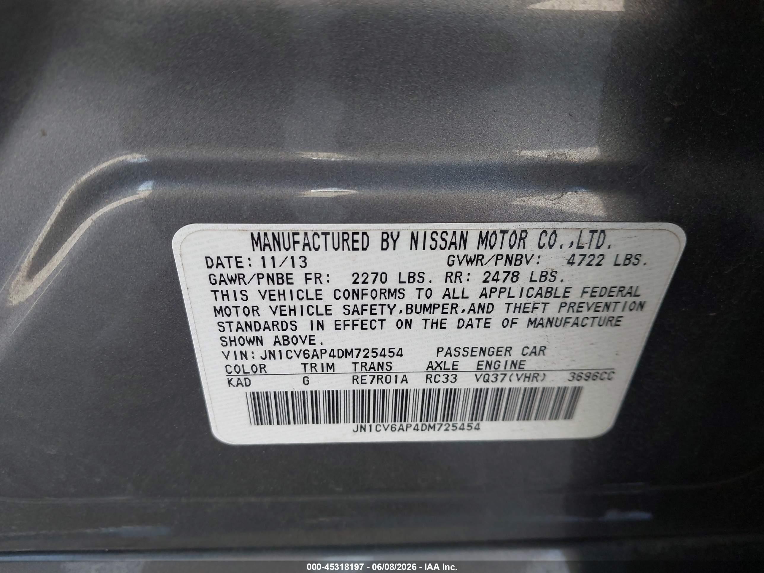 2013 Infiniti G37 Journey Серый vin: JN1CV6AP4DM725454