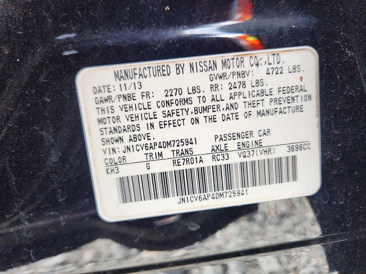 2013 Infiniti G37 Sedan Journey Black vin: JN1CV6AP4DM725941