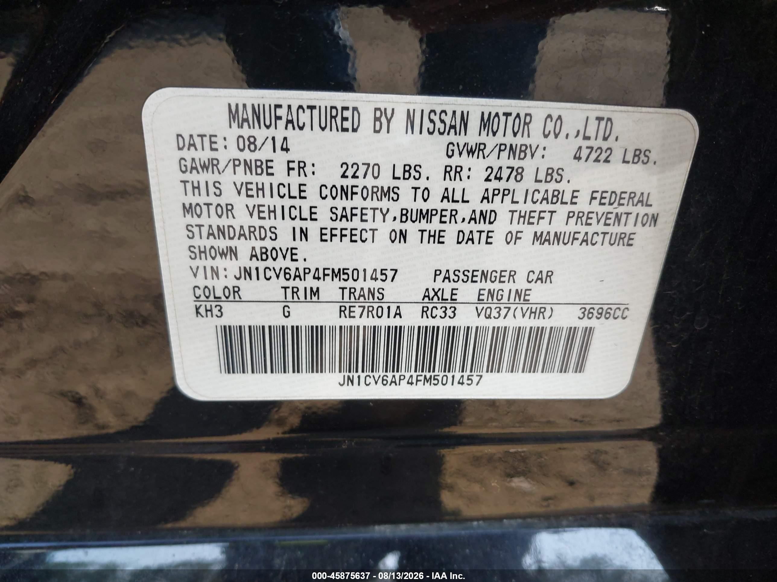 2015 Infiniti Q40   Black vin: JN1CV6AP4FM501457