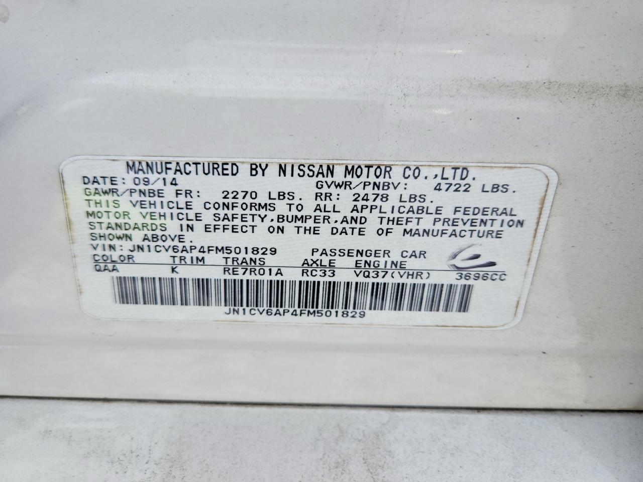 2015 Infiniti Q40 Base White vin: JN1CV6AP4FM501829