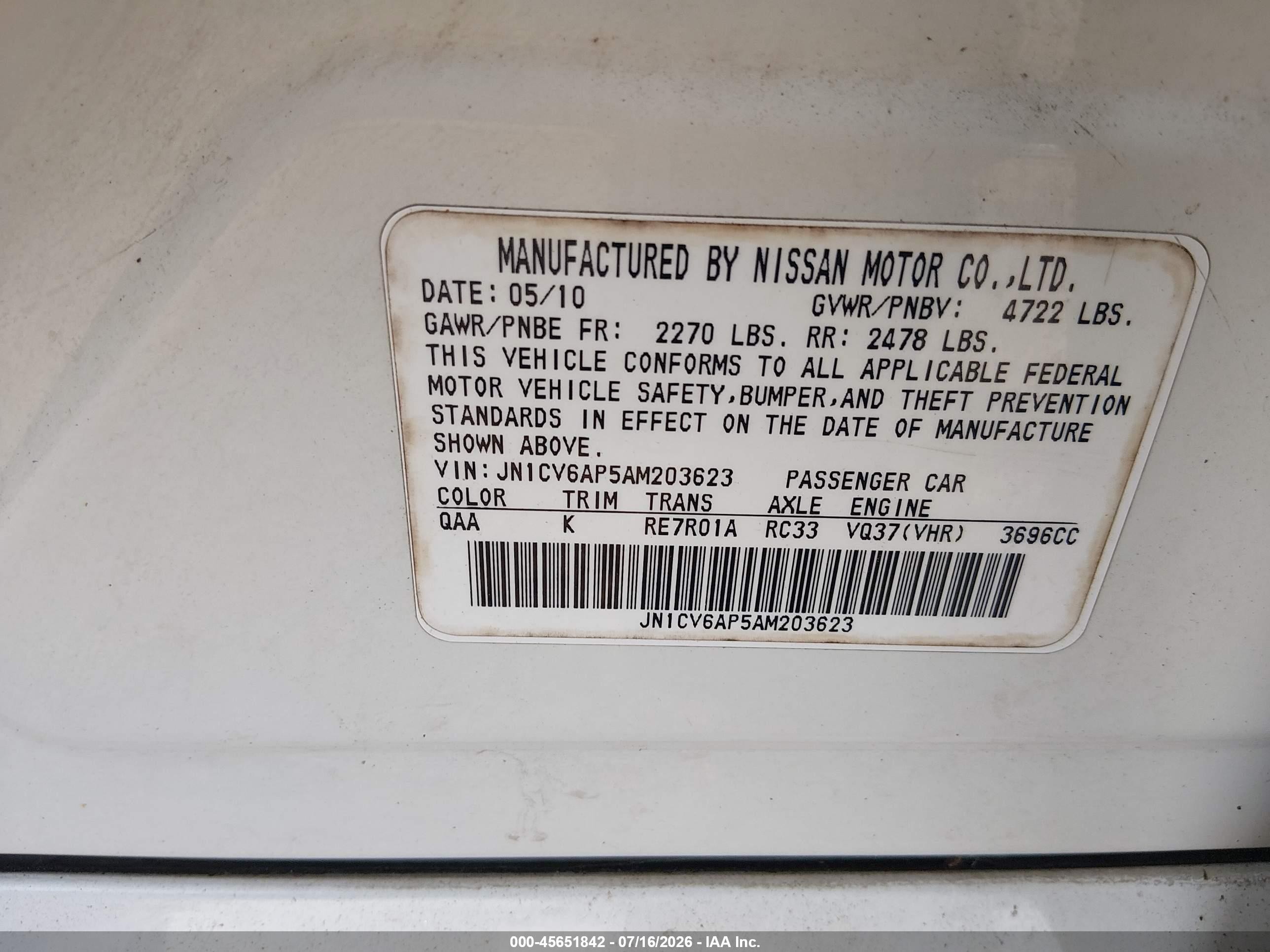 2010 Infiniti G37 Journey White vin: JN1CV6AP5AM203623