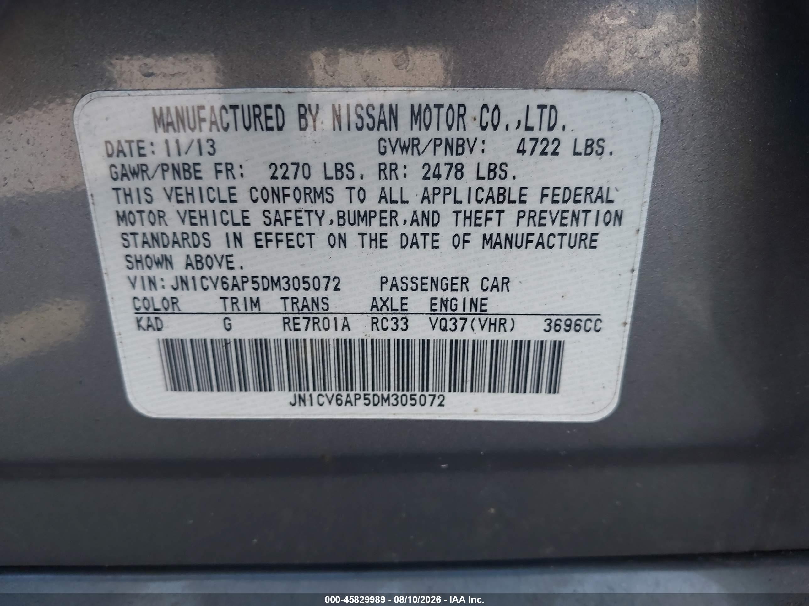 2013 Infiniti G37 Journey Gray vin: JN1CV6AP5DM305072