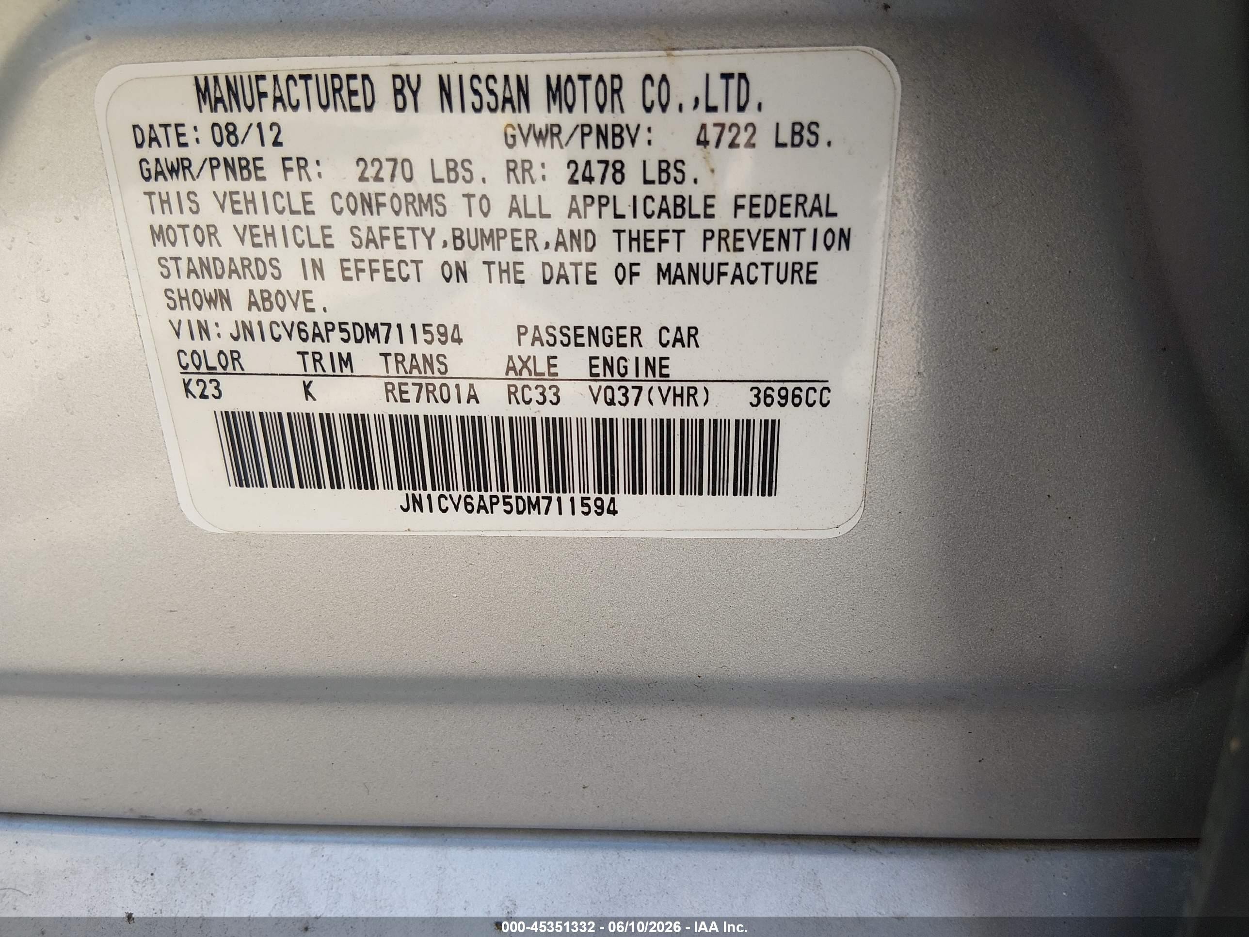 2013 Infiniti G37 Journey Silver vin: JN1CV6AP5DM711594