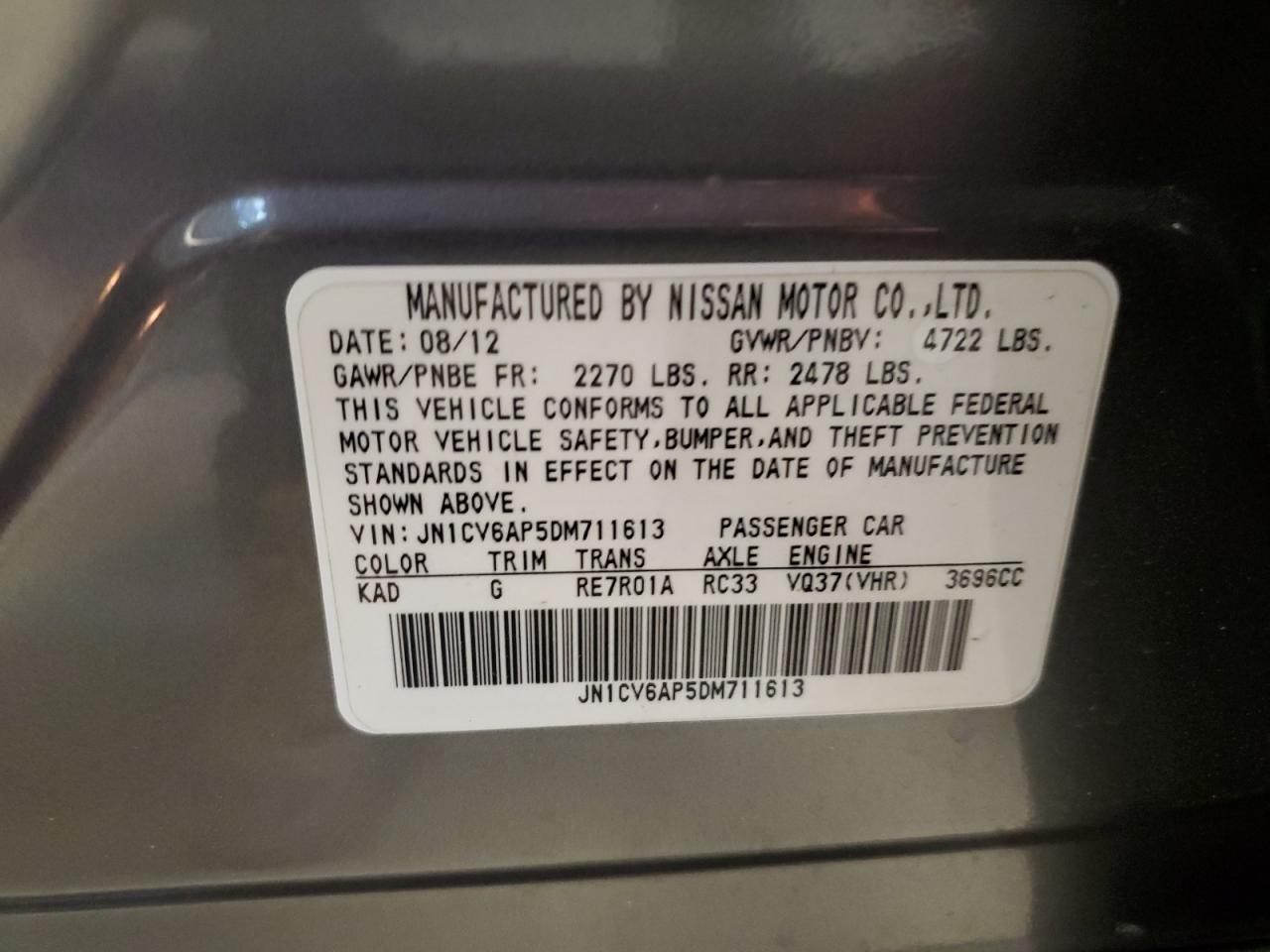2013 Infiniti G37 Base Gray vin: JN1CV6AP5DM711613