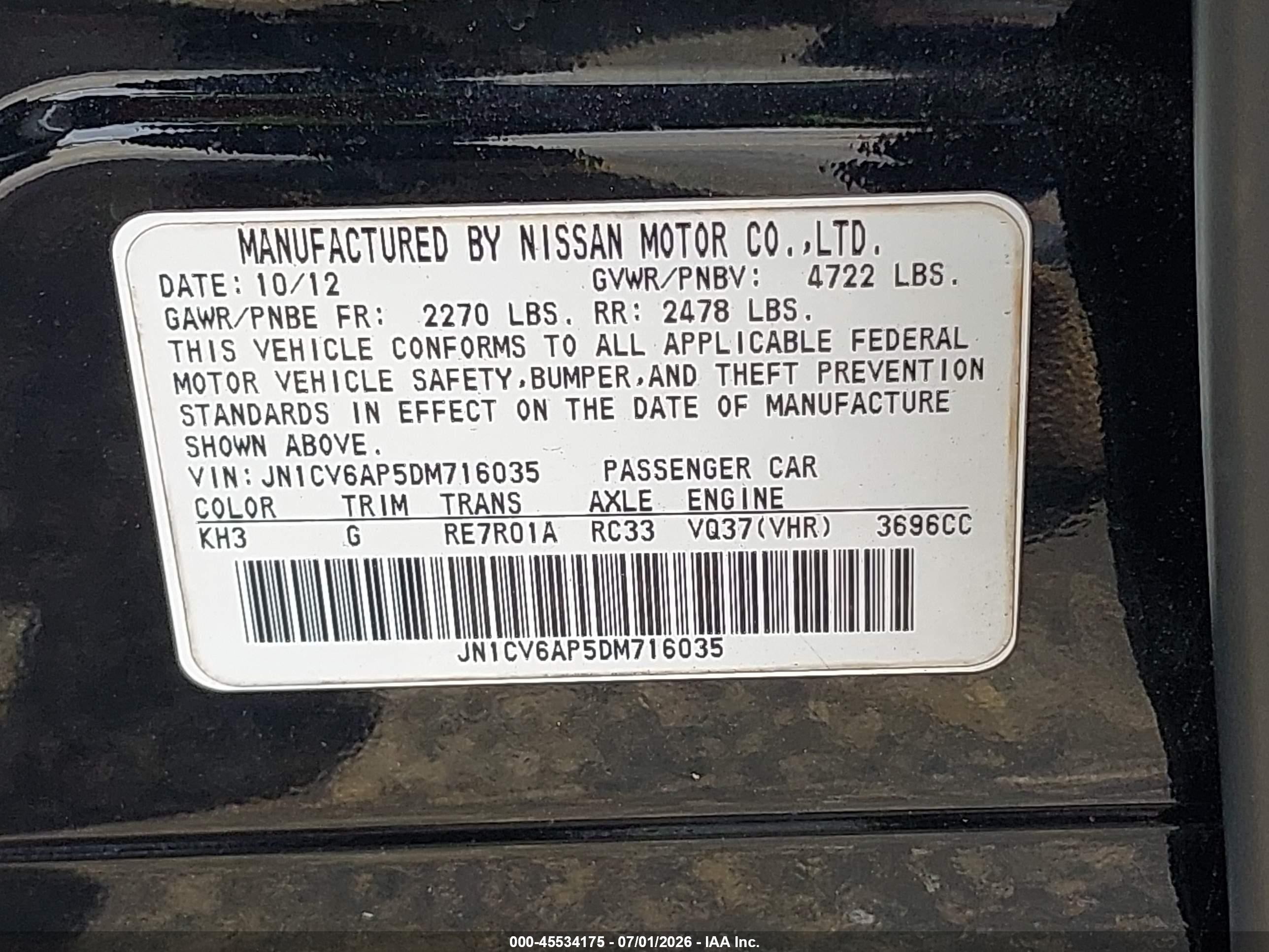 2013 Infiniti G37 Journey Black vin: JN1CV6AP5DM716035