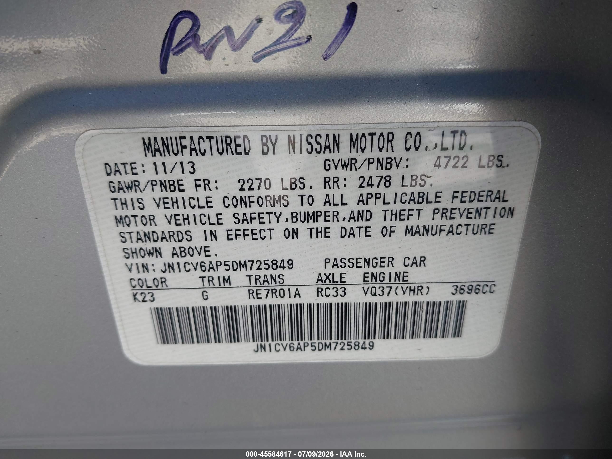 2013 Infiniti G37 Journey Silver vin: JN1CV6AP5DM725849