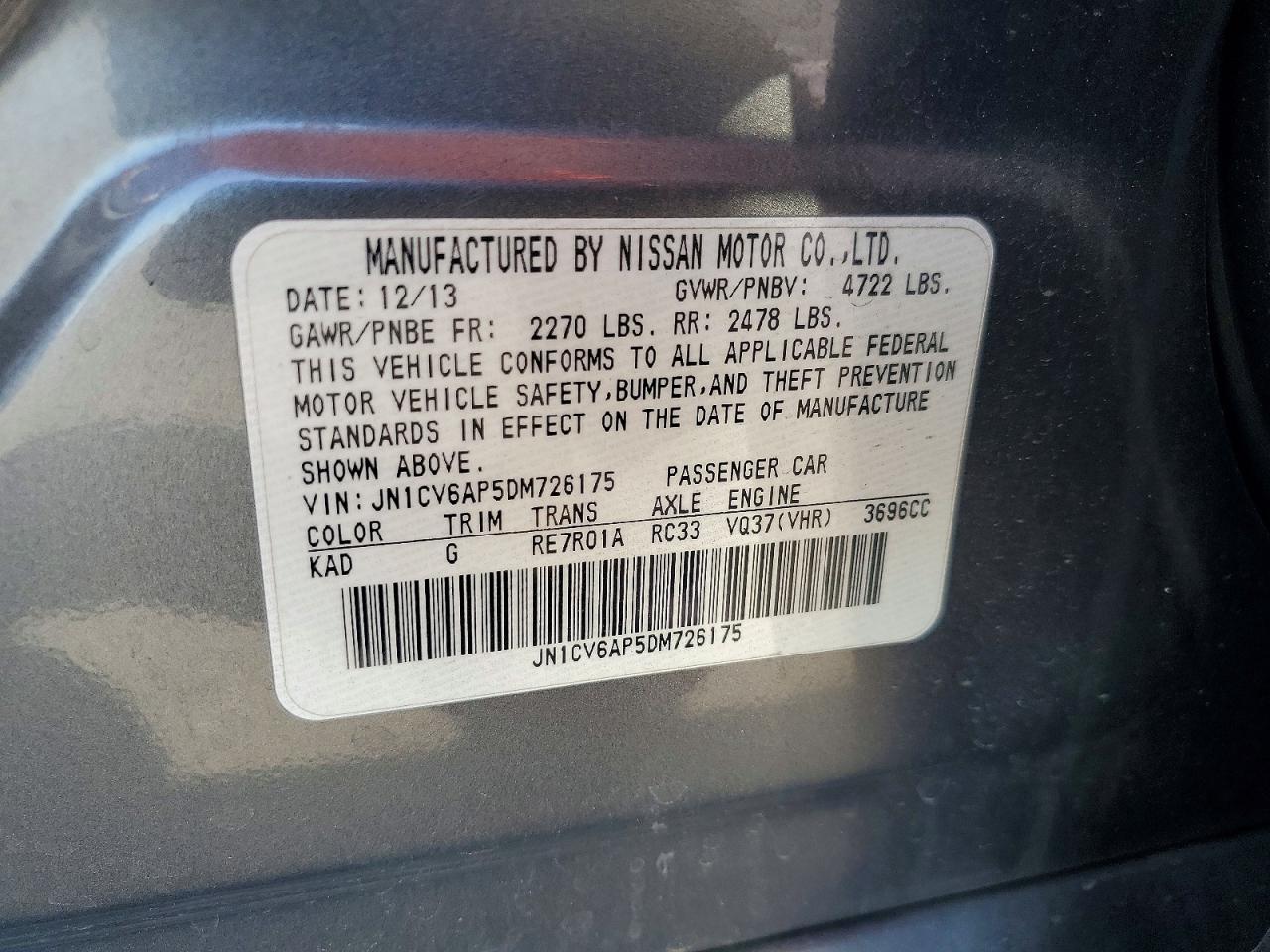 2013 Infiniti G37 Sedan Journey Gray vin: JN1CV6AP5DM726175