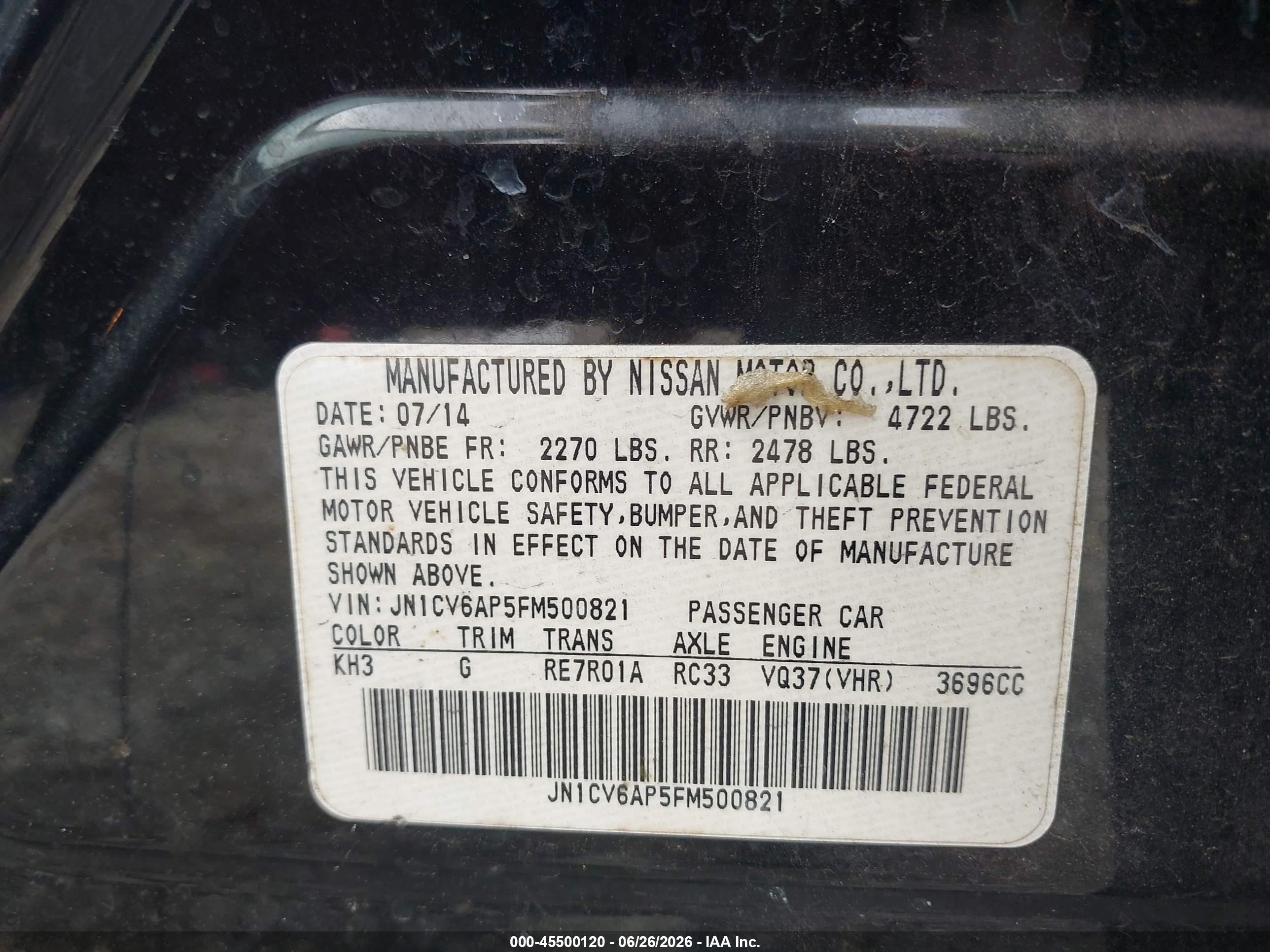 2015 Infiniti Q40   Black vin: JN1CV6AP5FM500821