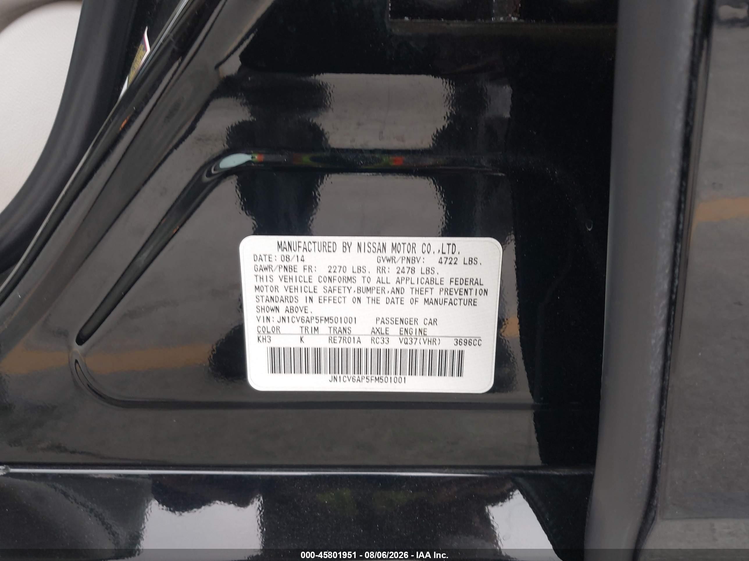 2015 Infiniti Q40 Black vin: JN1CV6AP5FM501001