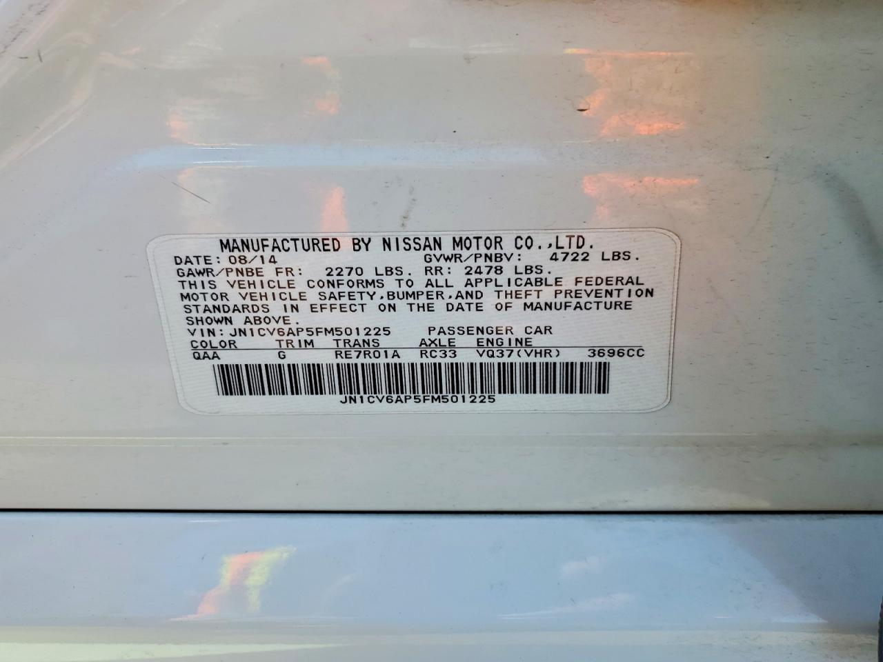 2015 Infiniti Q40 Base Белый vin: JN1CV6AP5FM501225
