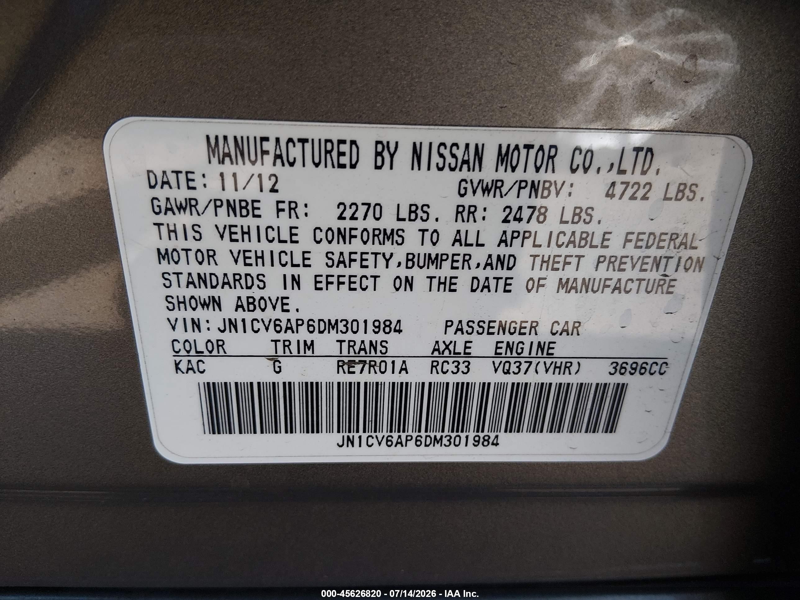 2013 Infiniti G37 Journey Brown vin: JN1CV6AP6DM301984