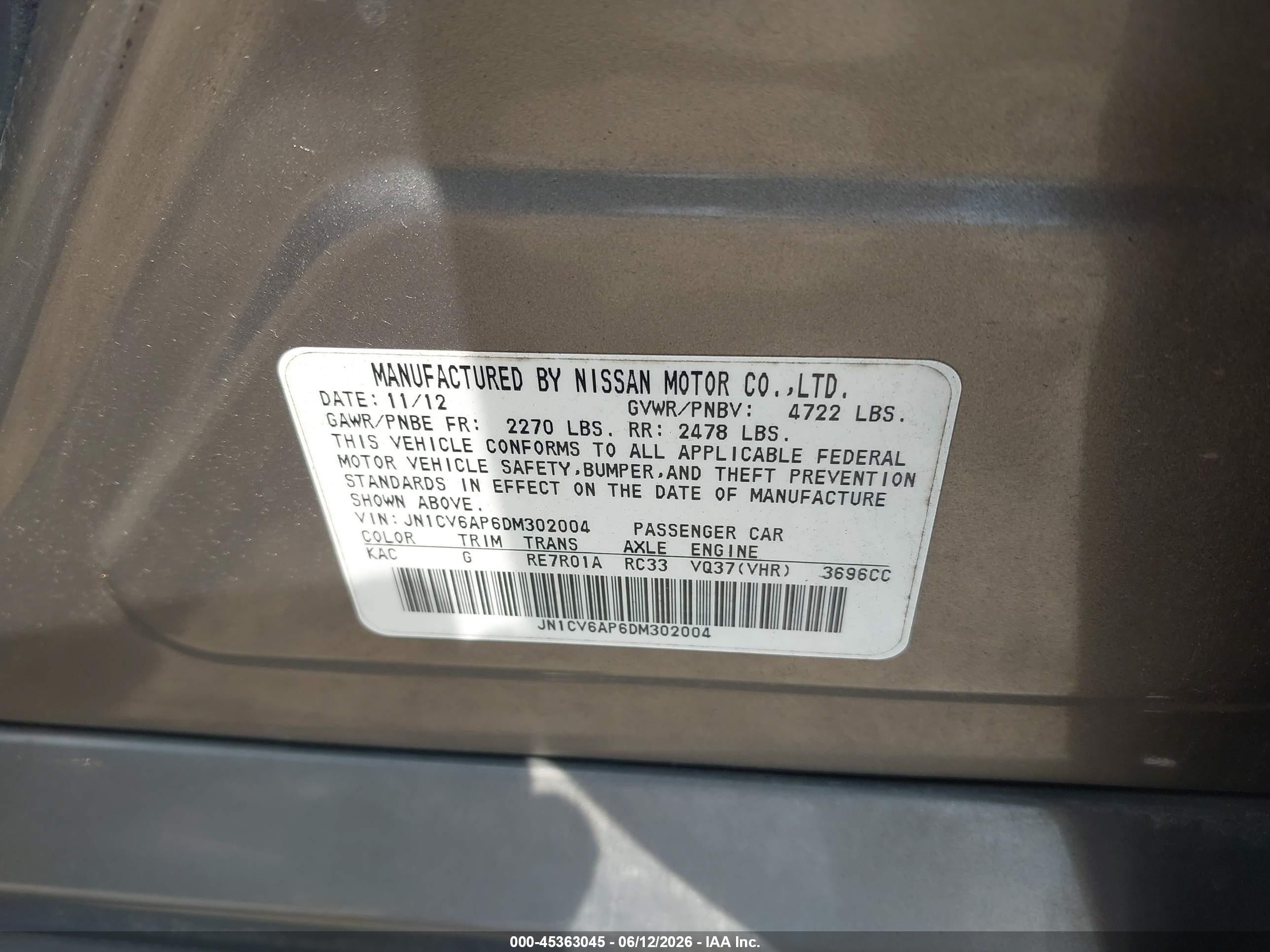 2013 Infiniti G37 Journey Gray vin: JN1CV6AP6DM302004