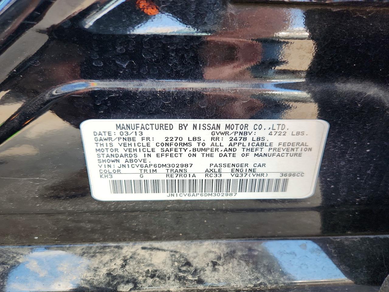 2013 Infiniti G37 Sedan Journey Black vin: JN1CV6AP6DM302987