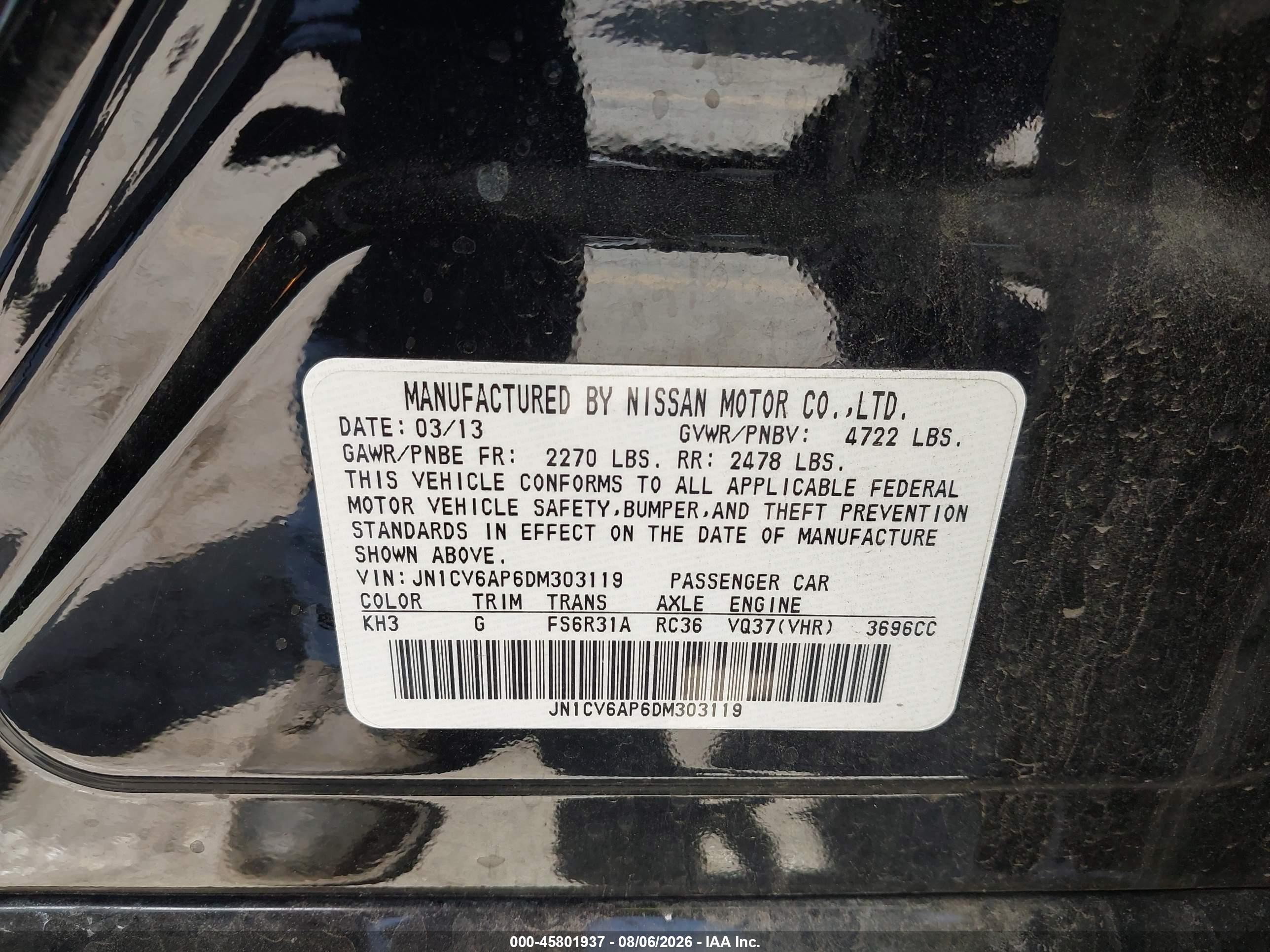 2013 Infiniti G37 Sport Black vin: JN1CV6AP6DM303119