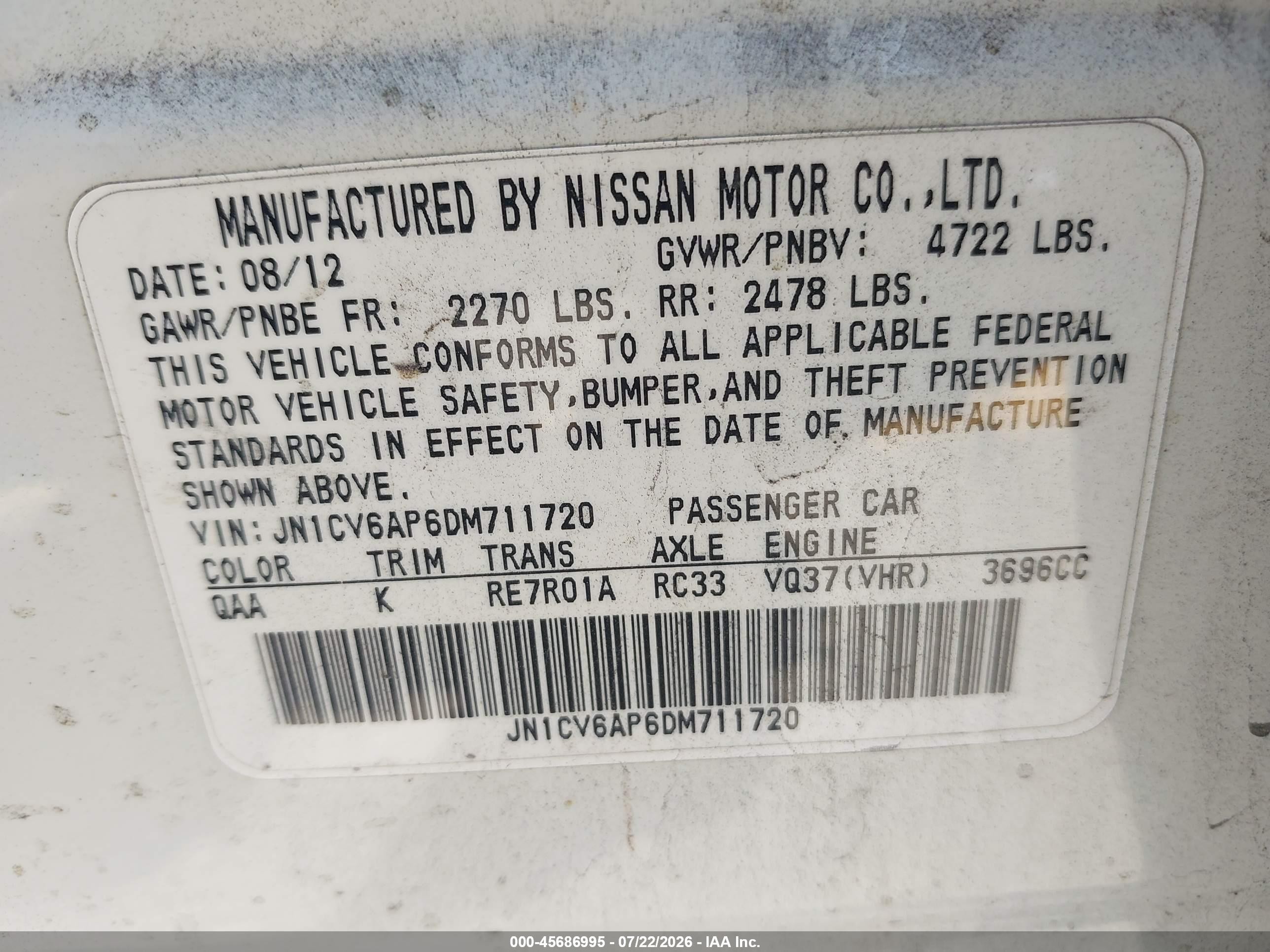 2013 Infiniti G37 Journey White vin: JN1CV6AP6DM711720