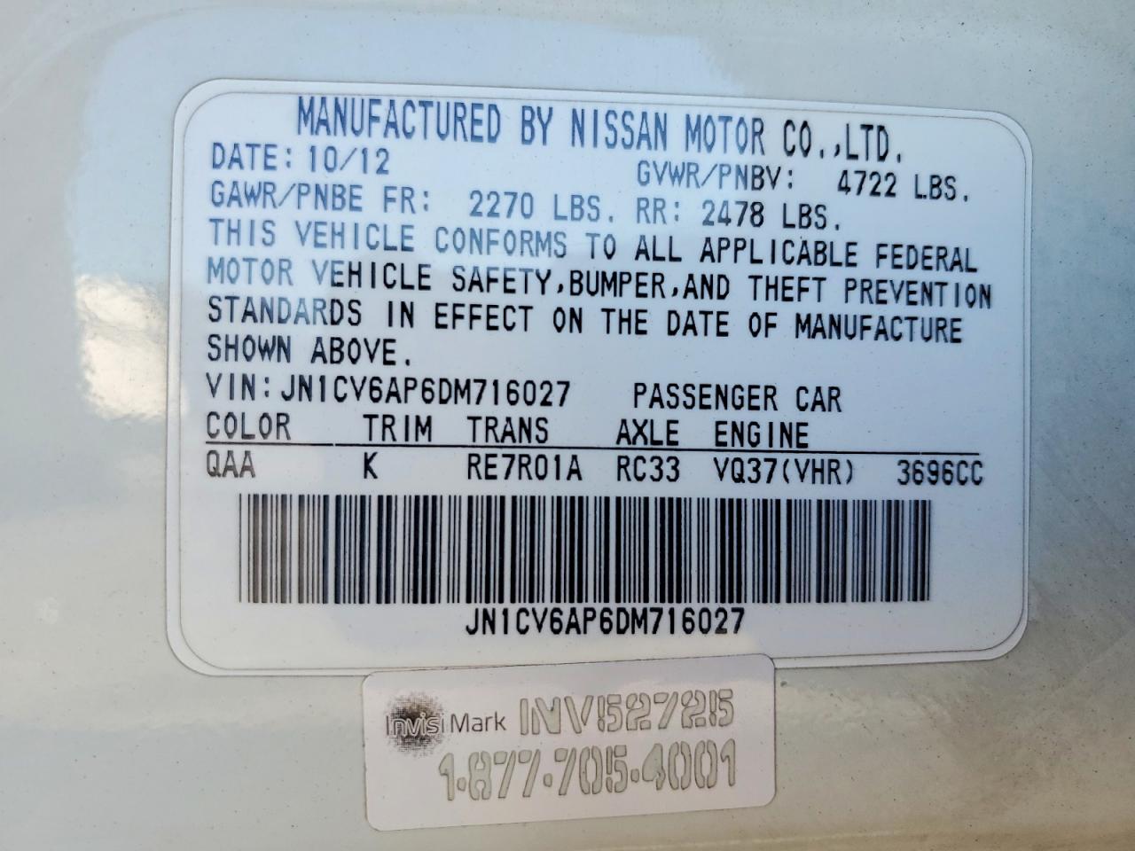 2013 Infiniti G37 Sedan Journey White vin: JN1CV6AP6DM716027