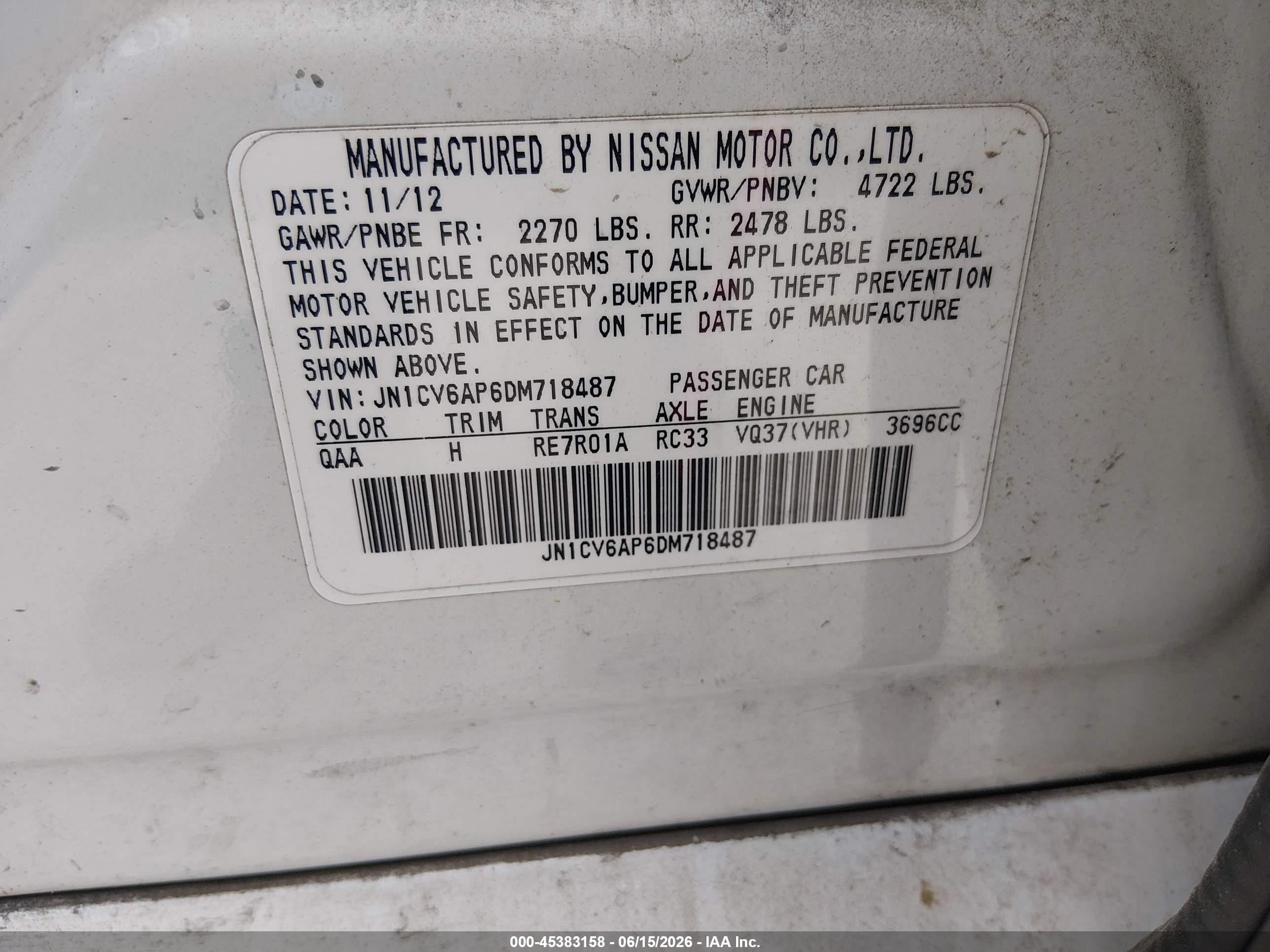 2013 Infiniti G37 Journey White vin: JN1CV6AP6DM718487