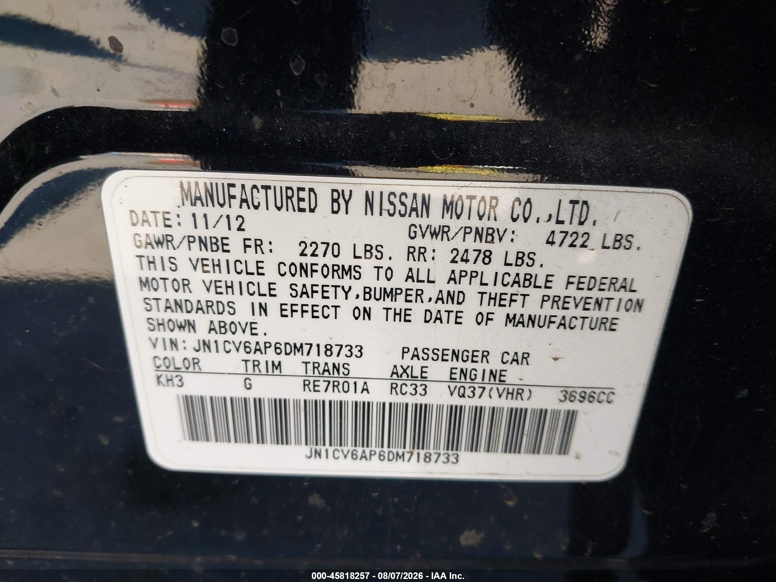 2013 Infiniti G37 Journey Black vin: JN1CV6AP6DM718733