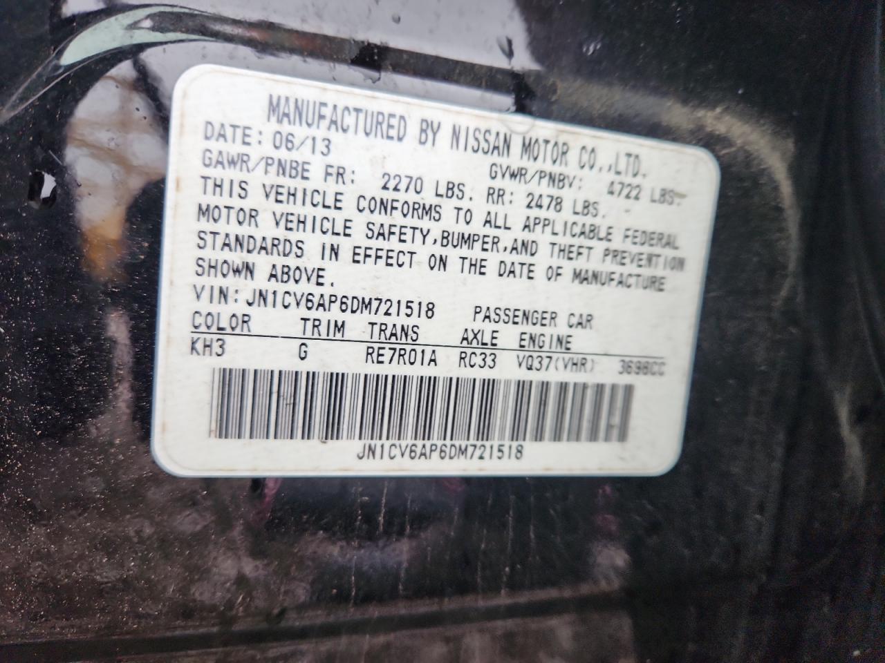 2013 Infiniti G37 Sedan Journey Black vin: JN1CV6AP6DM721518